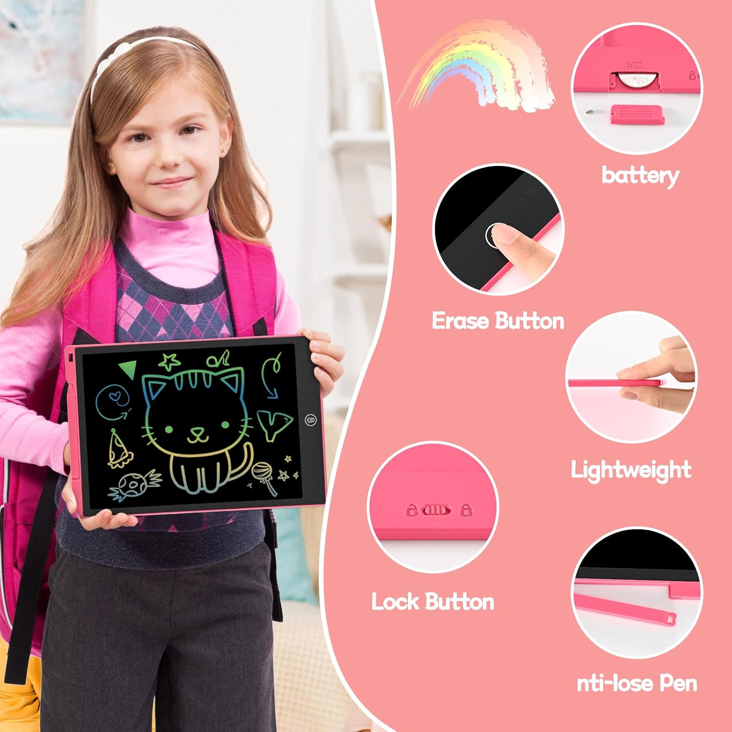 Blueswan Writing Tablet, 2 Pack Toddler Kids Toys, 12 Inch Doodle Board Drawing Pad, Travel Essentials No Mess Colouring Book for Kids, Toys Educational Birthday Gifts for Girls Boys Age 3-8 image number 1