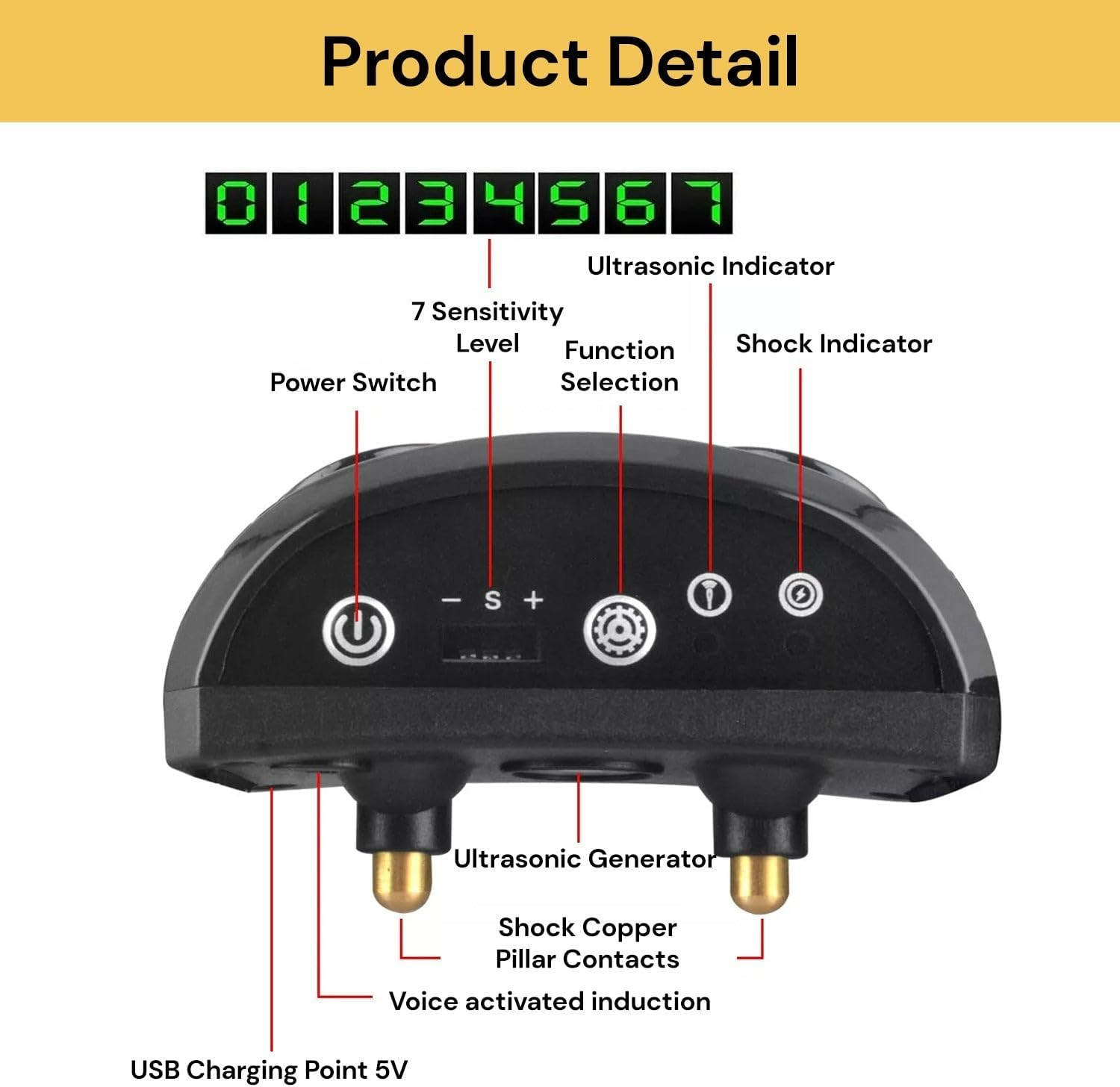 EZONEDEAL Dog Bark Collar, anti Bark Control Collar 7Gears Sensitivity Proof Electric No Shock USB Charge Adjustable Rechargeable for Small Medium Large Pet Dogs Puppy image number 6