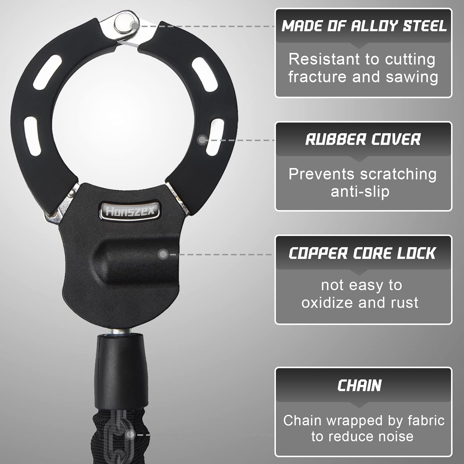 Honszex E Scooter Lock, Black, Handcuff Lock with Key, High Security, Rubber Lock Sleeve, 60Cm Chain, Portable Hanging Bag image number 6