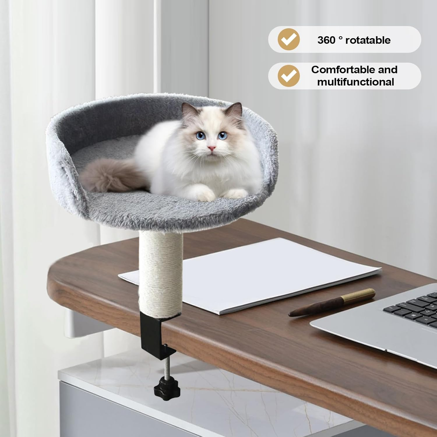 Cat Perch for Desk Detachable,Cat Bed Attachment to Desk | Comfortable Soft Pad for Cats Kittens Apartment Living Room Bedroom Home Indoor Pets Animals image number 1