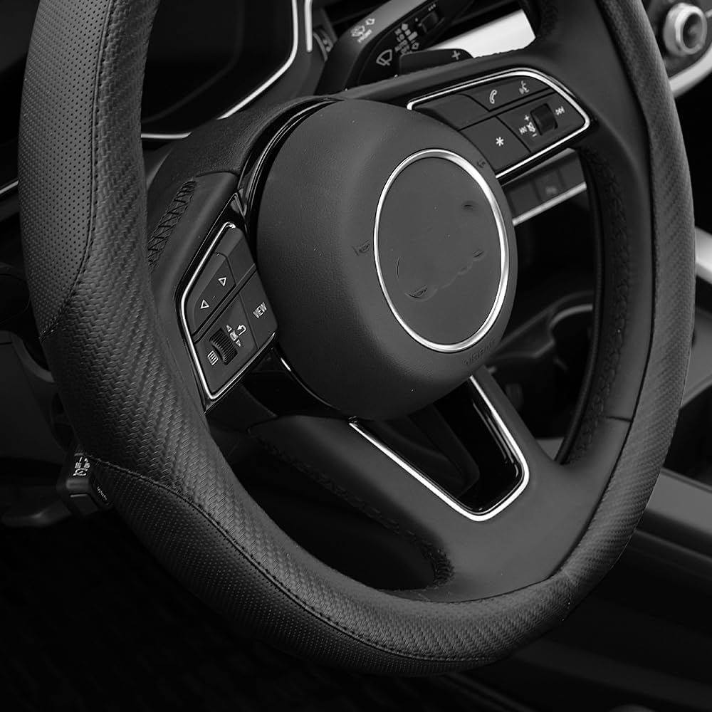 Soft Microfiber Leather Anti-Slip Car Steering Wheel Cover, Universal Fit 15 Inch for Women Girls, Fit Vehicles, Sedans, SUVS, Vans, Trucks - Black image number 2