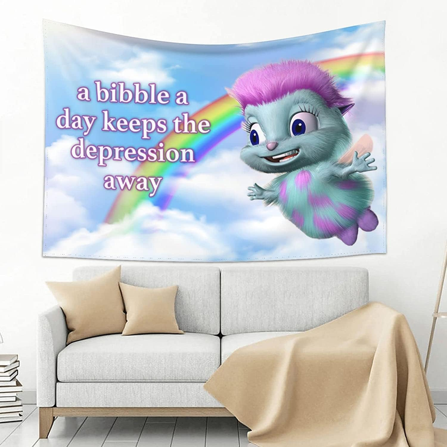 FENDROM Bibble Meme Tapestry Bibble Happiness Novelty Wall Hanging,Blanket Decorative Funny College Room Hostel Decorations Bedroom Living Room Decor image number 5
