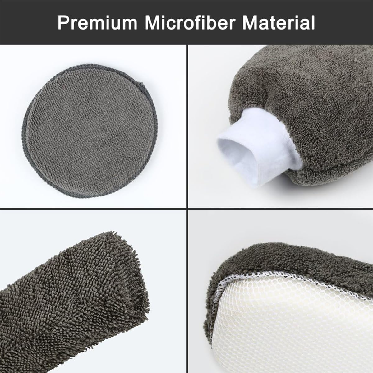 AIMALL 9PCS Microfibre Car Cleaning Kit with Wash Mitt, Wheel Brush, Waxing Sponge, Drying Towels and Polishing Cloths for Interior Exterior Auto Detailing image number 2