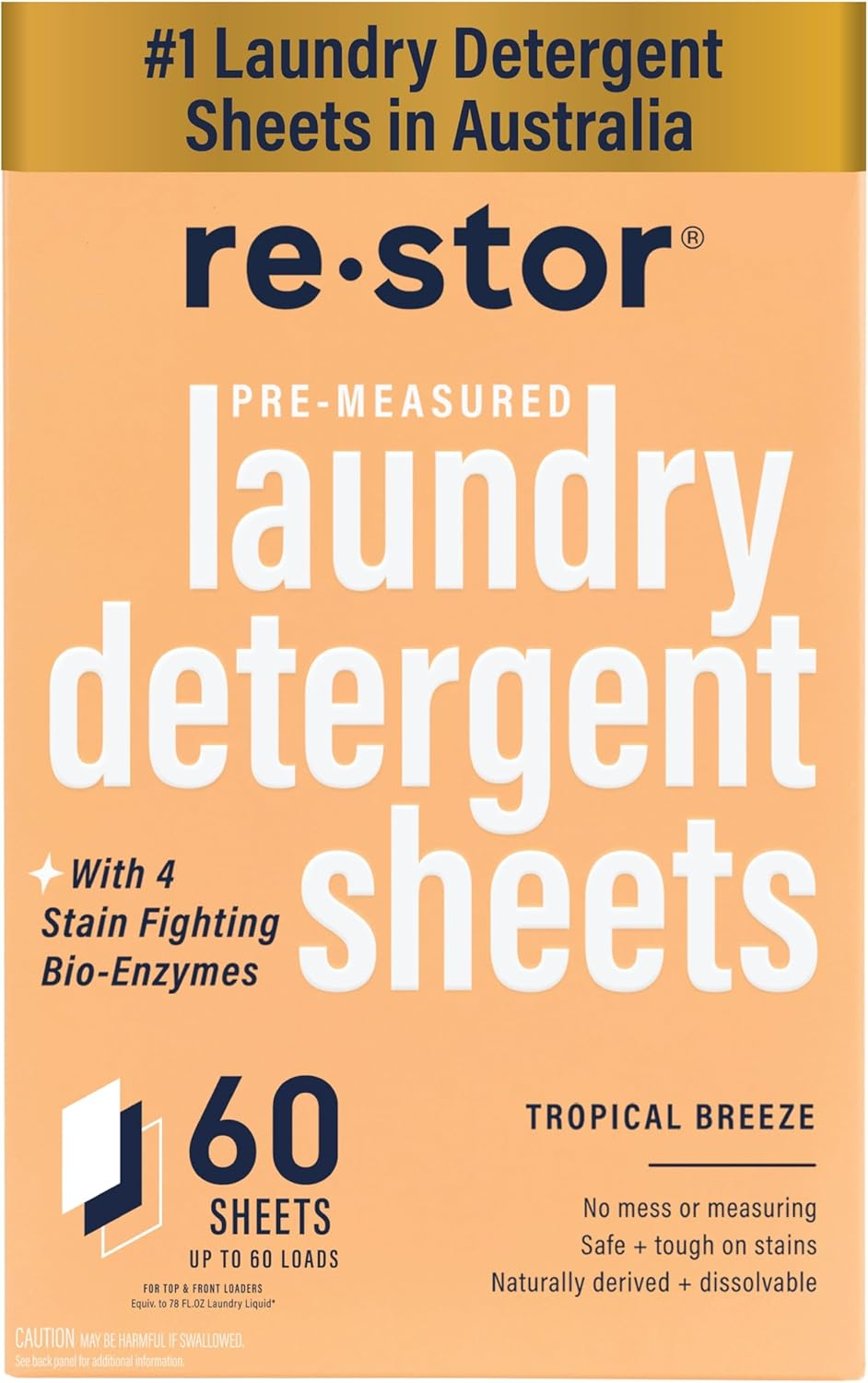 Restor Laundry Detergent Sheets Tropical Breeze 60 Loads | Eco Friendly Plastic Free Travel Laundry Washer Sheets | Superior Stain Fighting Washing Detergent Sheets Number One in Australia image number 2