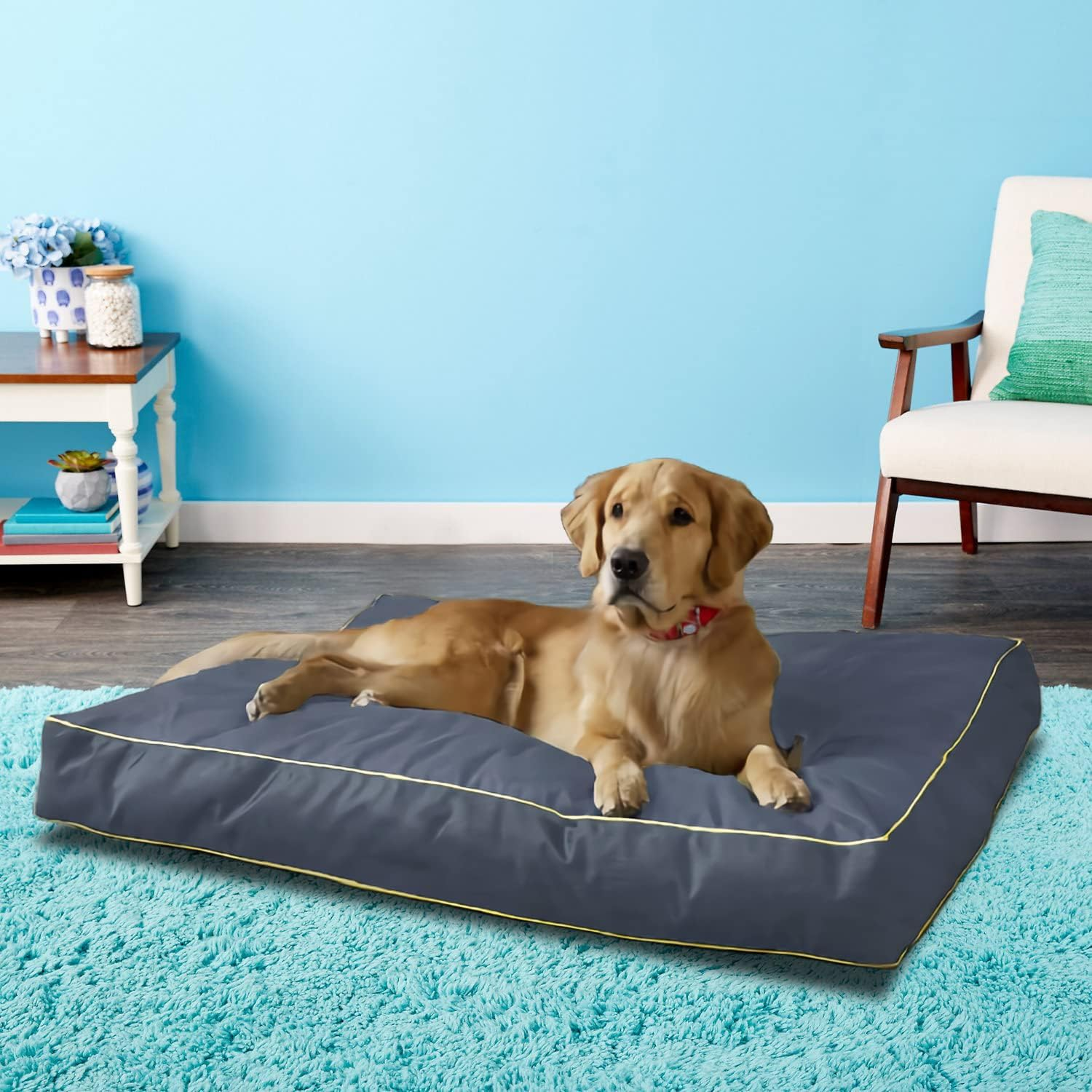 Dalema Dog Bed Cover,Waterproof Tough Plastic DIY Pet Bed Cover,Non Stick Hair Easy to Clean Rectangular Fillable Dog Bed Covers with Zipper(Dark Grey,44" L X 32" W X 4" Th,Cover Only) image number 6