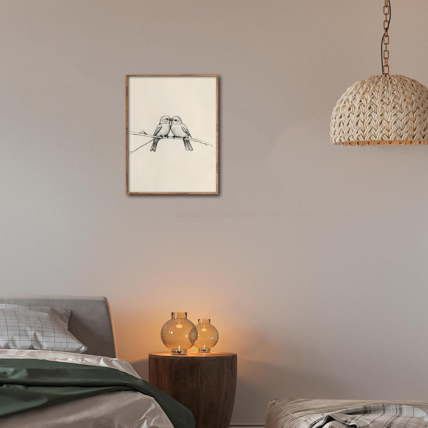 Kizbok Neutral Bird Wall Art Prints, Vintage Birds in Love on a Branch Canvas Painting Prints for Wall Decor, Bedroom Wall Decor Bird Sketch Drawing Art Pictures for Farmhouse Decor, Rustic Vintage image number 3