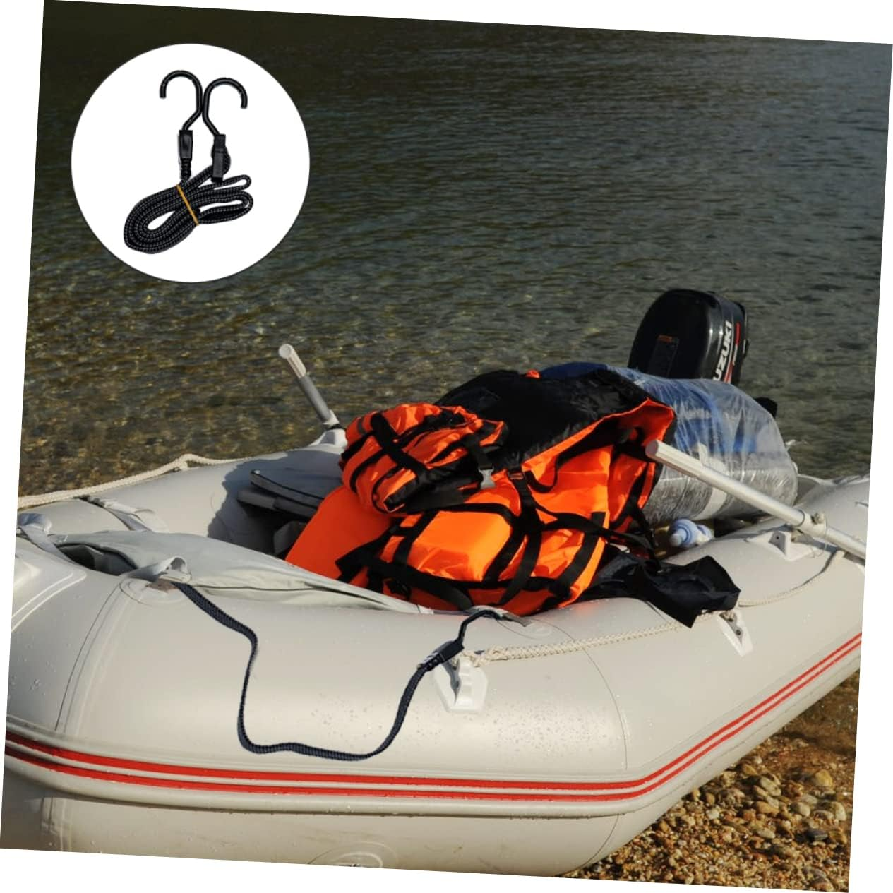 MUCKLILY Bungee Cord and Tensioner Strap 2Pcs Set 1.2M Elastic Cargo Binding Belt for Motorcycle Bicycle Kayak Luggage Securement Travel Gear image number 4