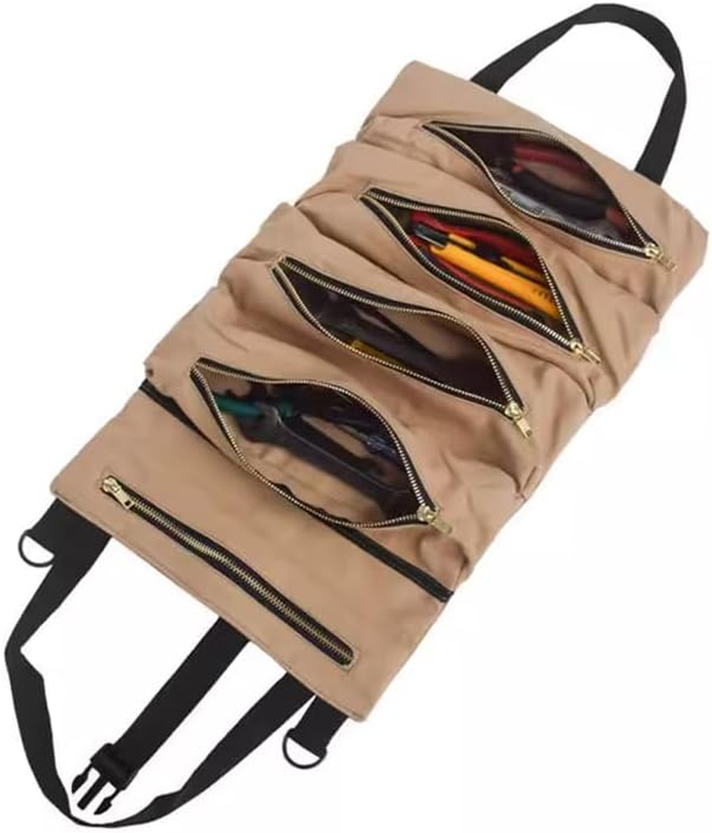 AIMALL Multi-Purpose Tool Roll up Bag Wrench Roll Pouch Hanging Tool Portable Organizer - Multi-Compartment， Secure Zipper Closure