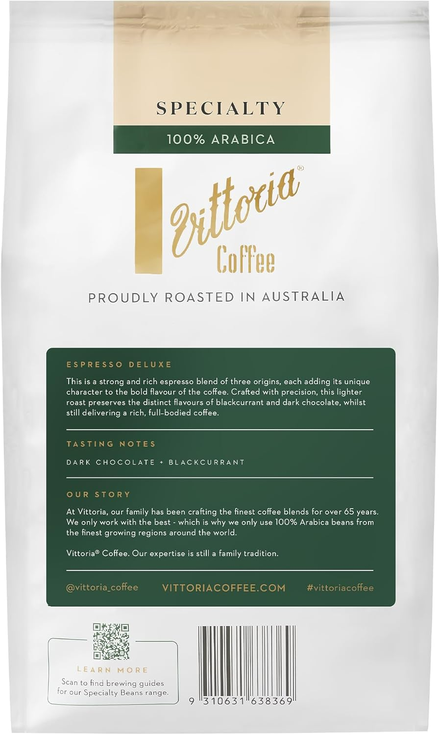 Vittoria Coffee Espresso 100% Arabica Deluxe Specialty Coffee Beans. Light Roast with Flavours of Blackcurrant and Dark Chocolate - 500G image number 6