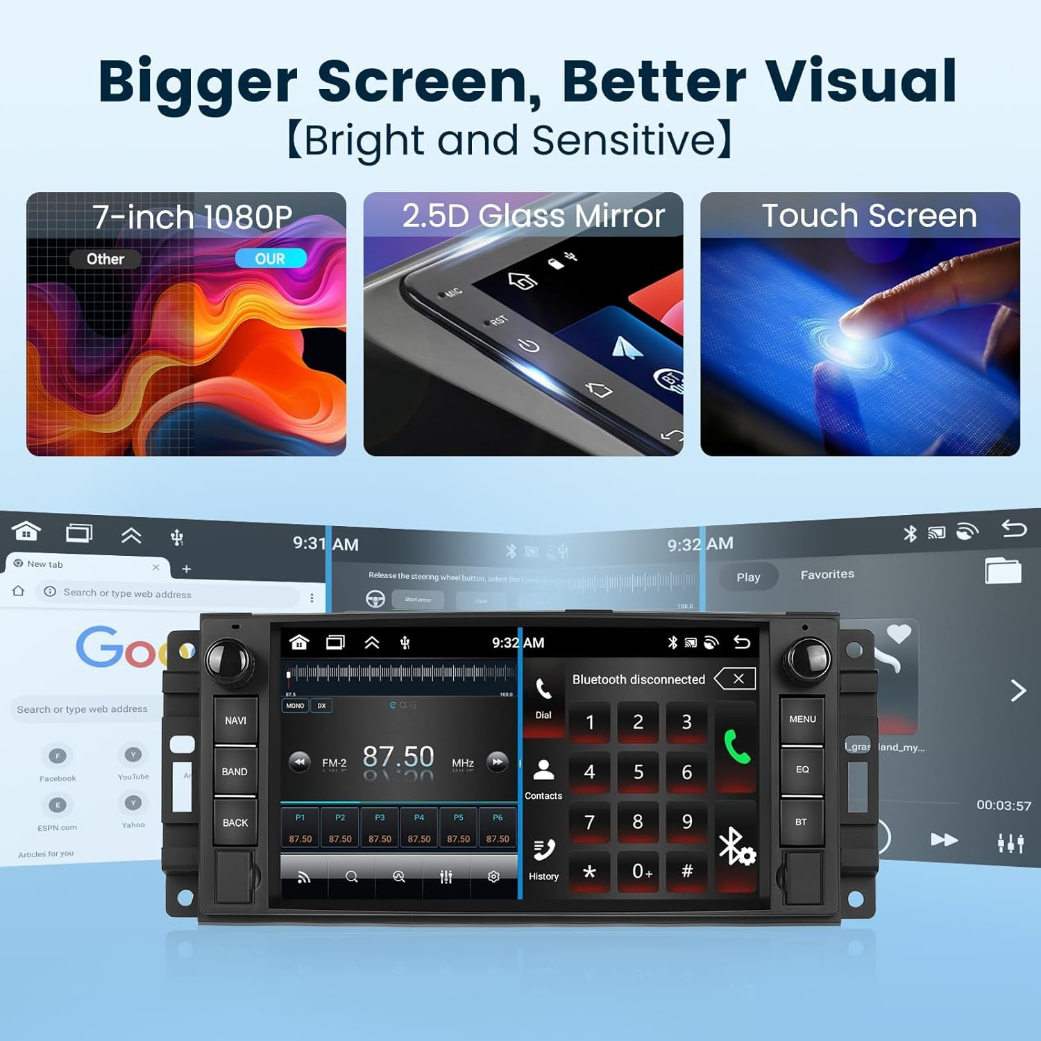 [2G+64G] Car Stereo Radio for Jeep Wrangler JK Compass Patriot/Chrysler/Dodge RAM with Wireless Carplay Andriod Auto, 7 Inch Touch Screen Android 13 Headunit with GPS Navi/Wifi/Bluetooth/Camera image number 3