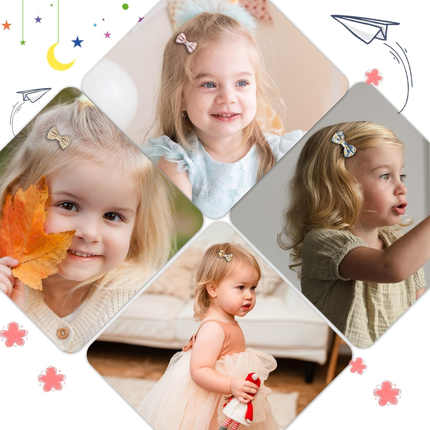 JESSCAT 37 Pcs Hair Clips for Girls with Bows Flower, Fully Lined Alligator Clips and Barrettes, Fabric Handmade Barrettes Hair Accessories for Girls Baby Infants Toddler Kids image number 2
