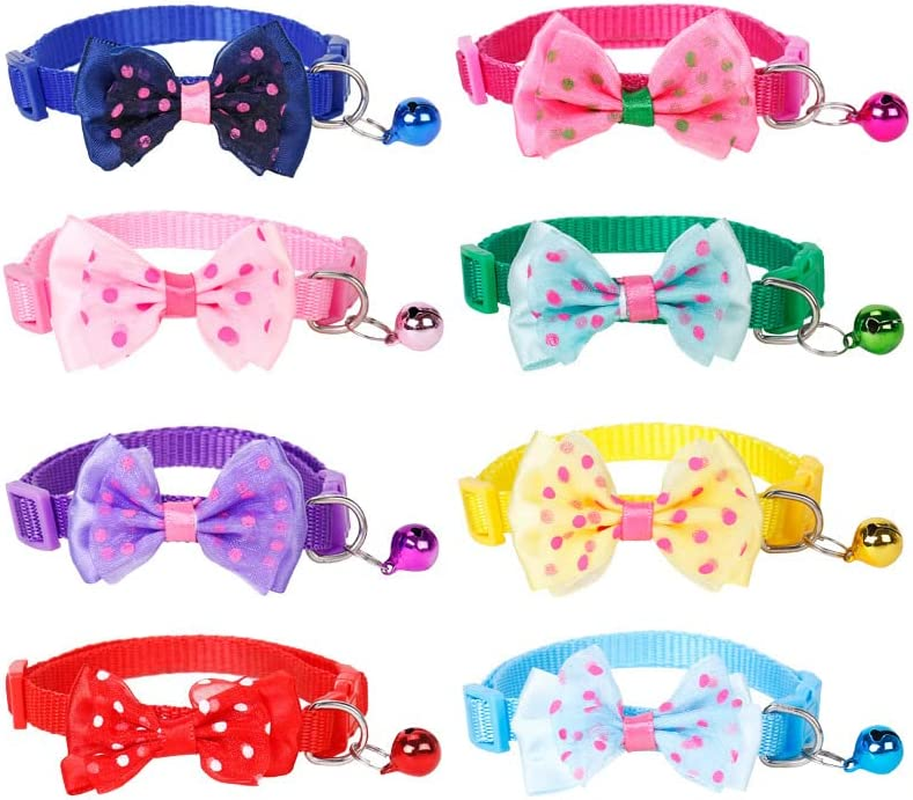 8-Piece Cat Collar Set with Bell and Safety Buckle, Bow Collar, Width 7.5/13 Inches, Soft Adjustable Kitten Collar,Cute Pet Collar for Dogs and Cats, Kittens and Puppies. image number 1