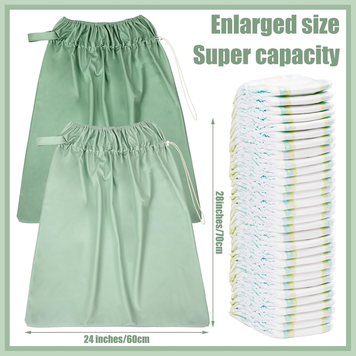 Nuogo 2 Pack Reusable Diaper Pail Liner Bags Hangable Pail Liner with Strap Washable Cloth Diaper Liners Waterproof Cloth Diaper Wet Bag Pail Pouch for Cloth Diaper, Dirty Diapers, Laundry and Garbage image number 4