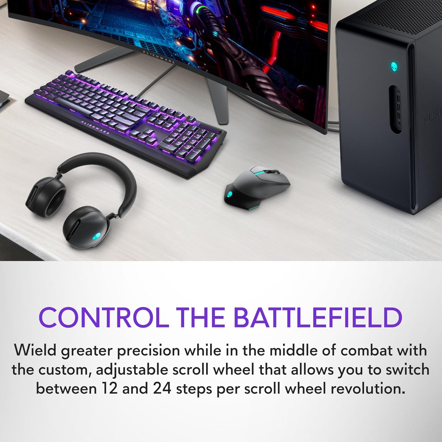 Alienware Wired/Wireless Gaming Mouse AW610M - 16000 DPI Optical Sensor, 350 Hour Rechargeable Battery, 7 Buttons, 3-Zone 16.8M Alienfx RGB Lighting, Ergonomic - Dark Side of the Moon image number 4