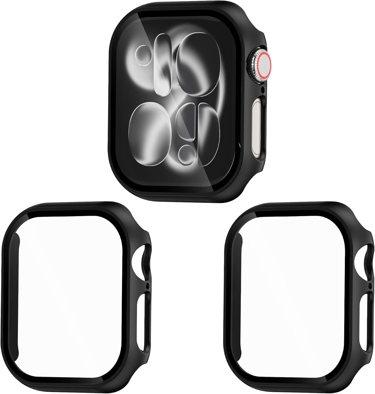 3 Pack Case Compatible with Apple Watch Series 8/7 45Mm with Tempered Glass Screen Protector, EWUONU Hard PC Full Coverage Ultra-Thin HD Bumper Protective Cover for Iwatch 45Mm, Black/Blue/Clear