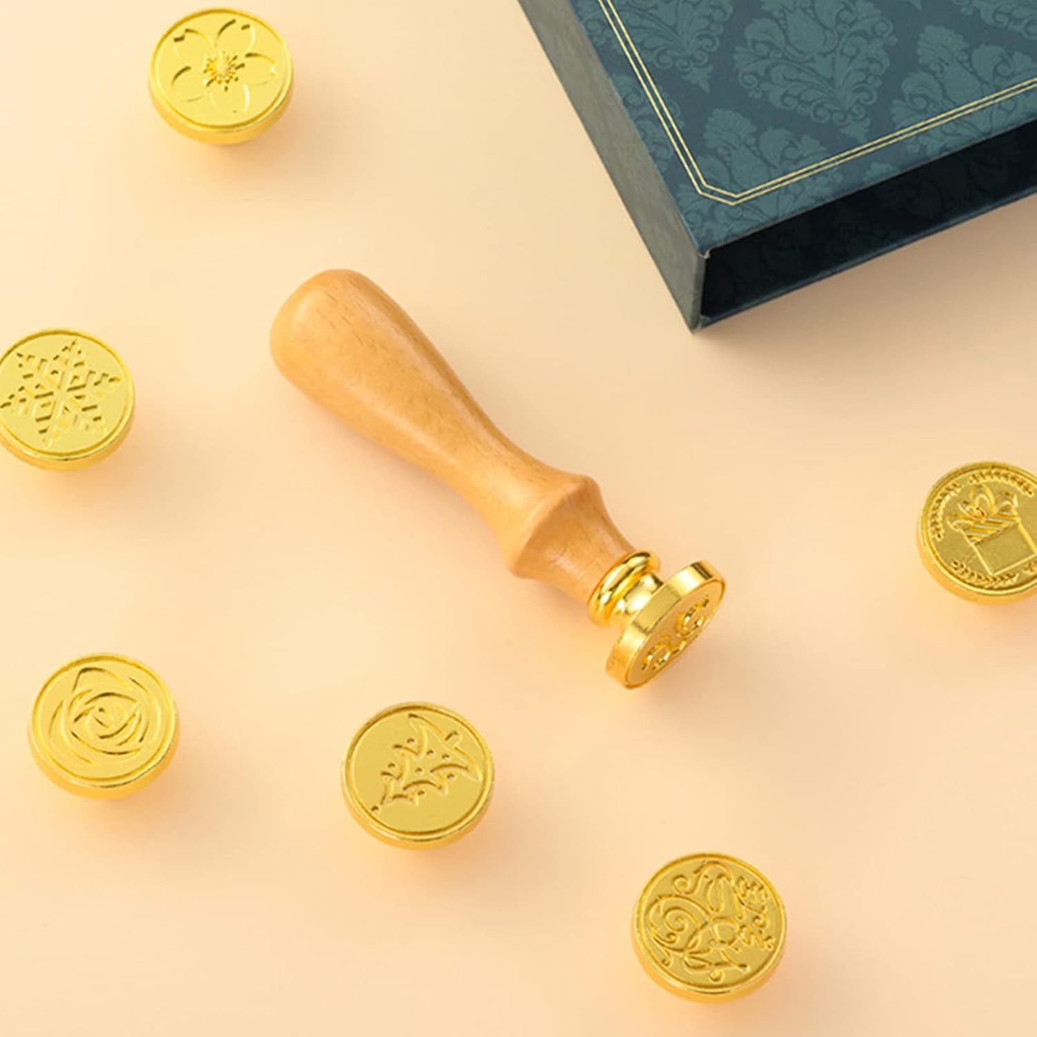 Wax Seal Stamp Kit Vintage Sealing Wax Stamp Wooden Handle Replaceable Stamp Head with Gift Box for Cards Envelopes Wedding Invitations Postcard Gift Packaging image number 2