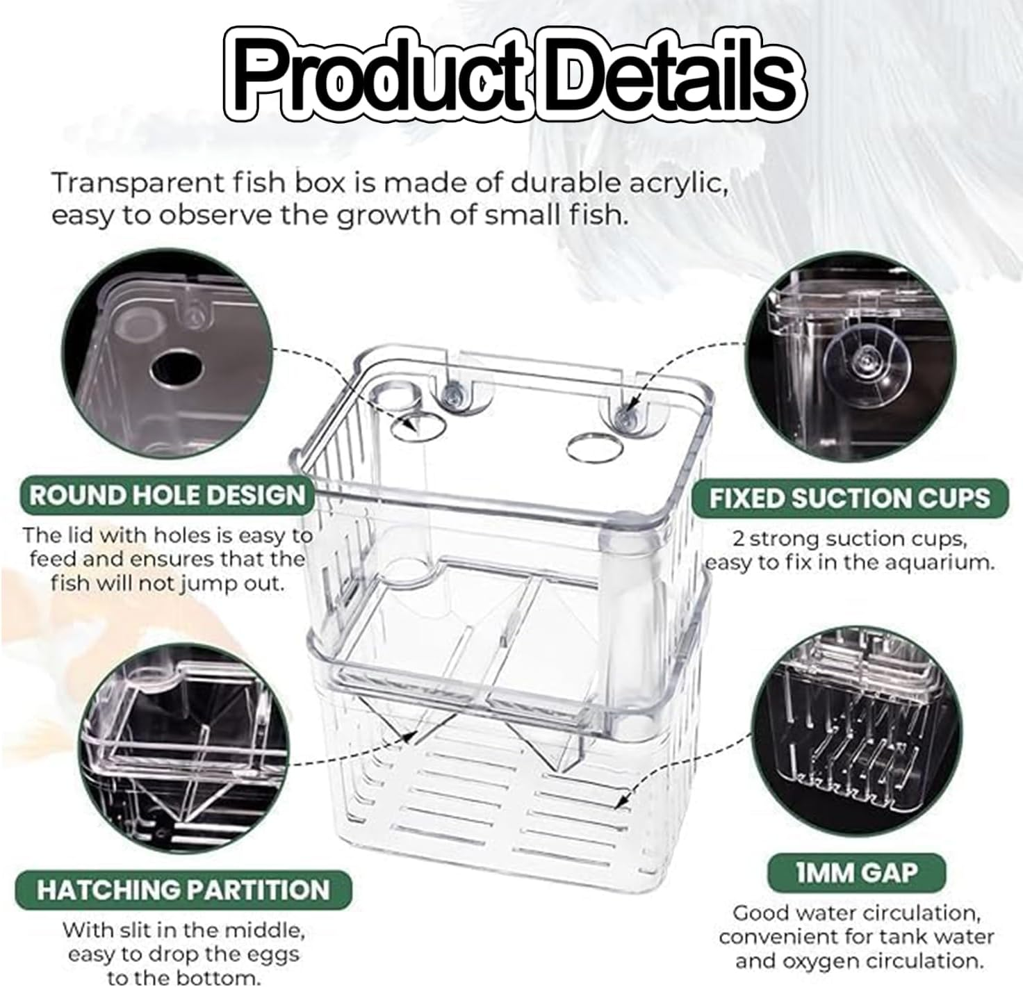 WADY 1Pc Breeding Box for Fish Tank, Fish Breeding Box Isolation Box Fish Isolation Hatchery, Aquarium Hatchery Incubator Breeder Box, Acrylic Hatchery Incubator Tank Fish Tank Divider image number 1