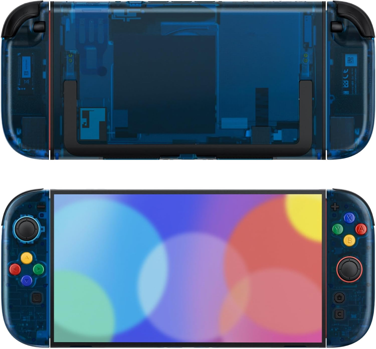 Extremerate DIY Shell Buttons for Nintendo Switch 2, Custom Console Rear Back Plate + Controller Faceplate with Decorative Strips ABXY Direction Keys for Joycon 2 - Essence Version - Clear Slate Black