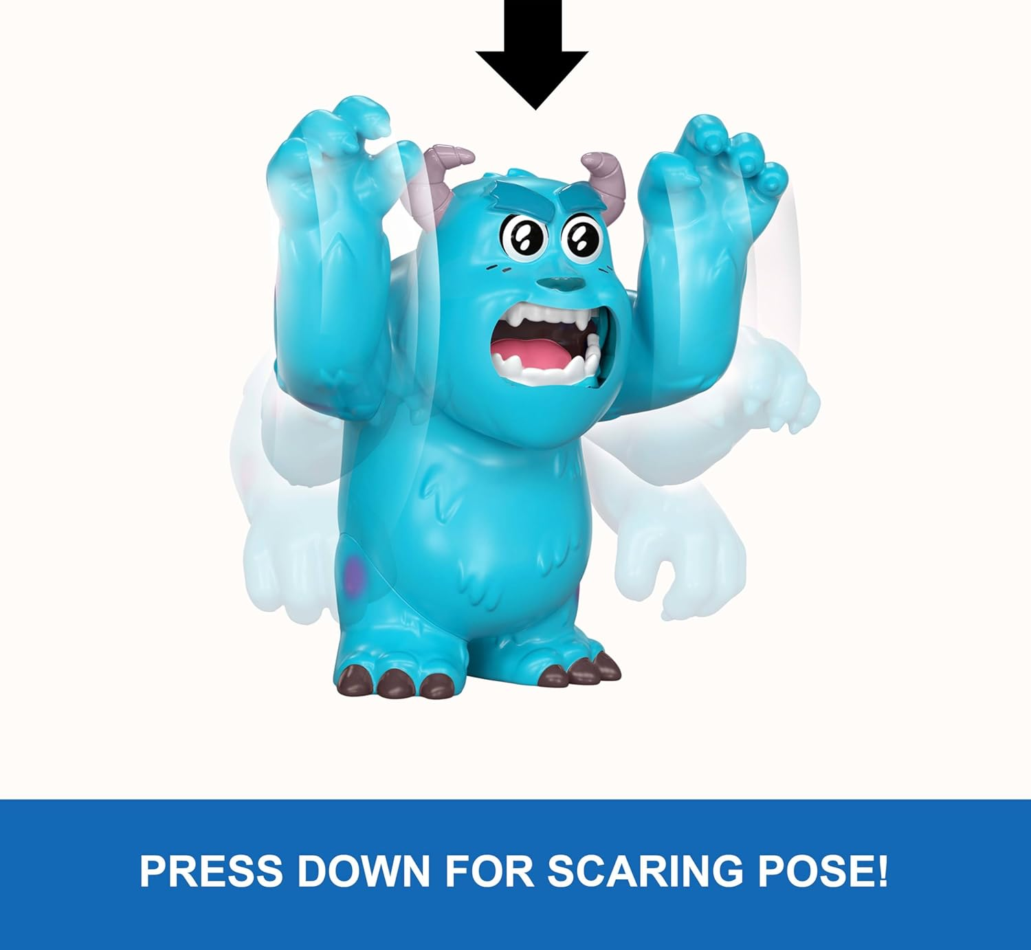 Disney Princess Pixar Click Figs Sulley Monsters Inc., James P Sullivan 3.5-Inch Movie Toy, Pop up Action Arm Move & Scare Face, Clicker Sound image number 4