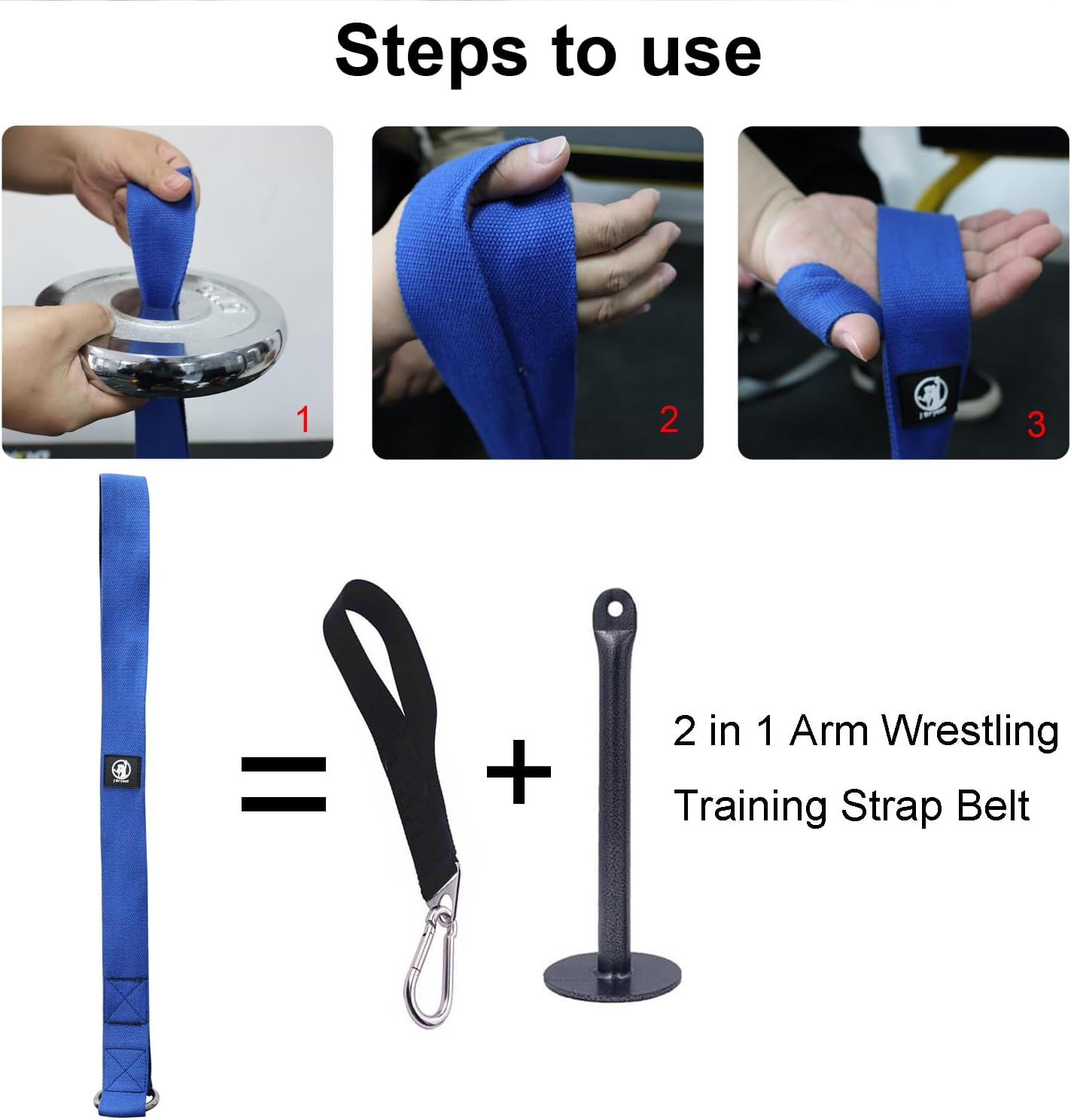 J Bryant Arm Wrestling Training Strap Belt Hand Grip- Ideal for Wrist Forearm and Biceps Workouts Multifunctional Home Gym Fitness Equipment Compatible with 1 Inch and 2 Inches Barbell Plates image number 6