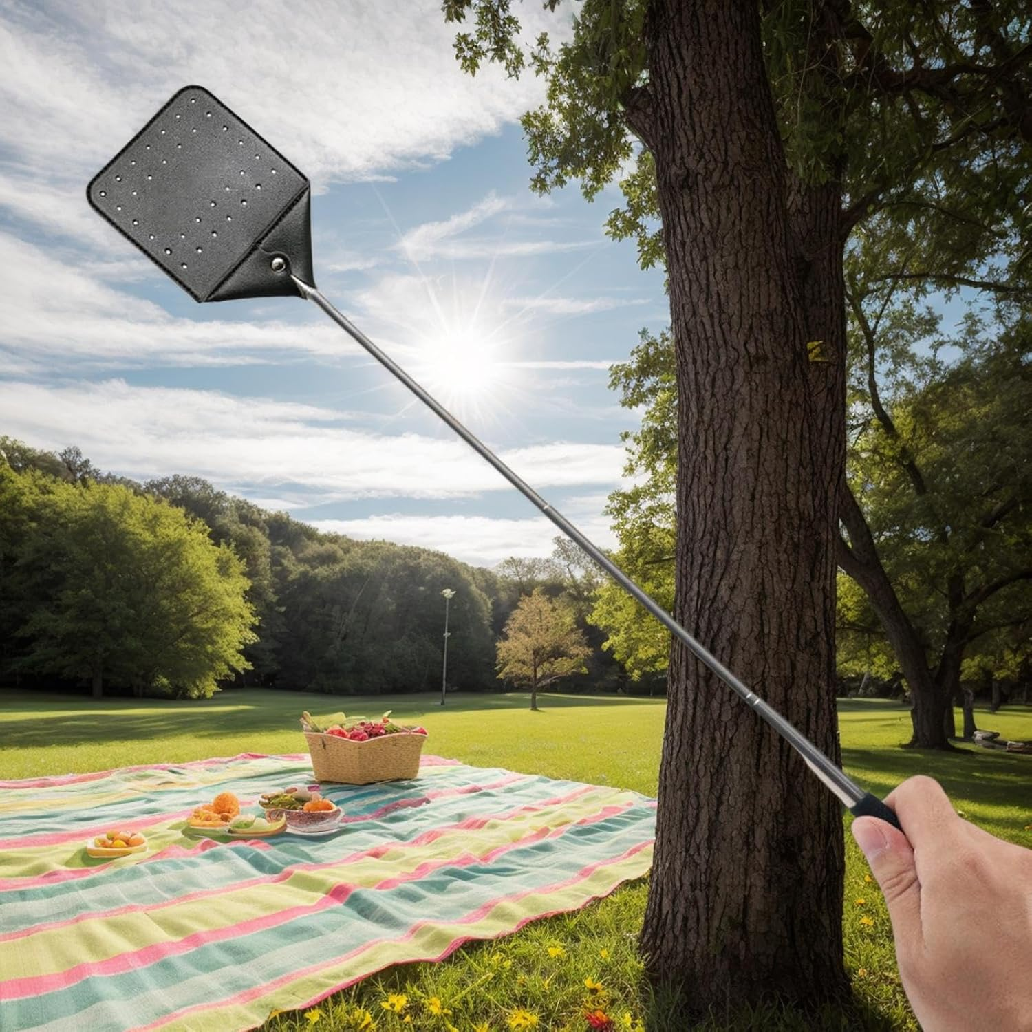 Fly Swatter - Heavy Duty Flyswatter with Metal Handle - Retractable Handheld Zapper Racket with Metal Handle Flying Catcher for Home Bees Spider