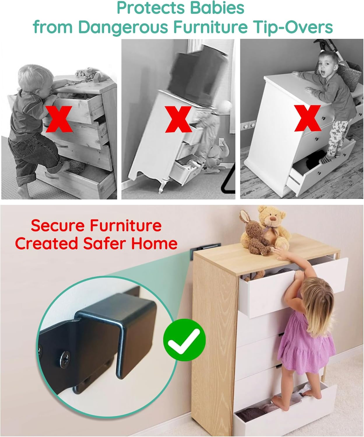 Furniture Straps for Baby Proofing 6 Pack Heavy Dutychild Proofing Furniture Anchors Furniture Wall Anchors anti Tip for Cabinets, Closets Dresser Drawer Cabinets Closets Bookshelves image number 4