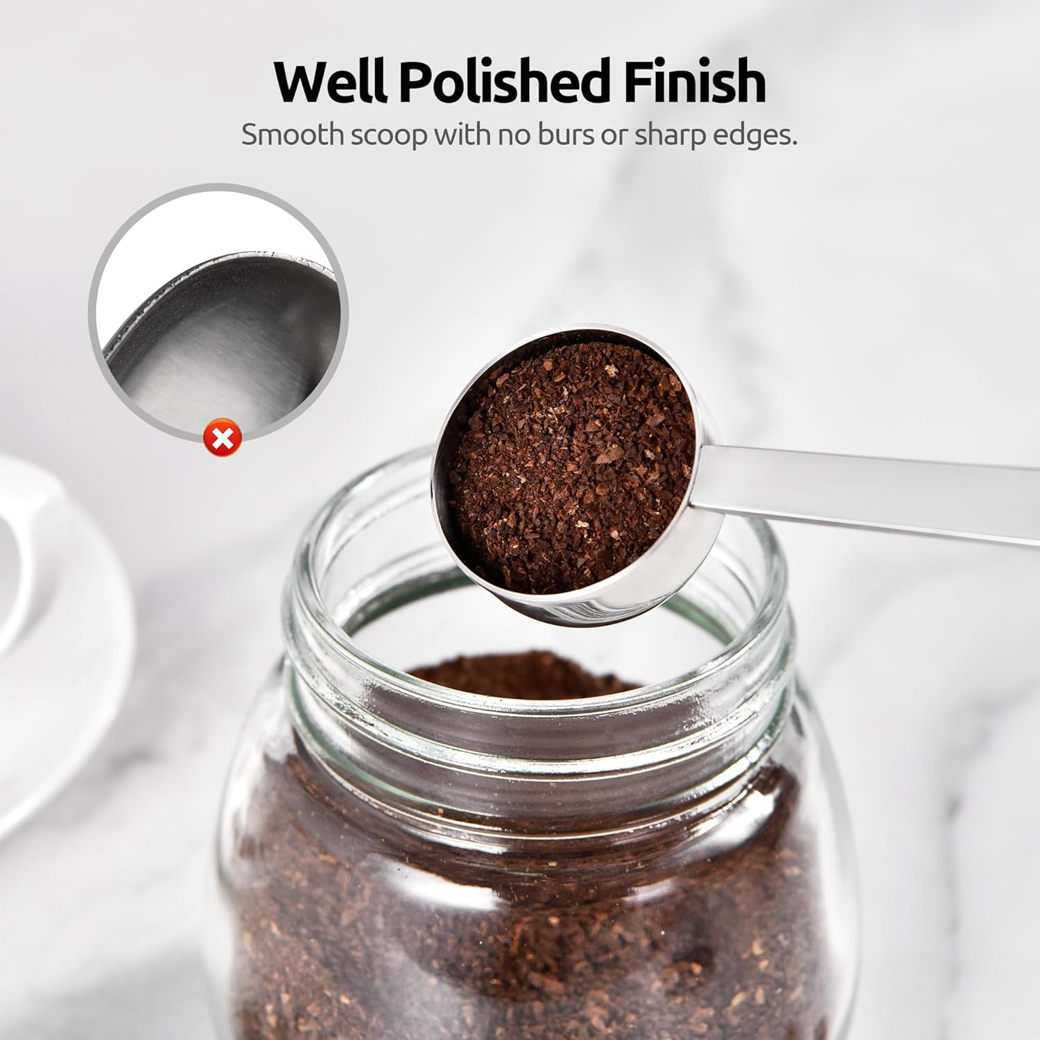 U-Taste 1Tbsp Coffee Scoop - 18/8 Stainless Steel Measuring Tablespoon Serving Scooper, 10.8Cm Long and Firm Metal Handle for Ground Coffee, Bean, Powder in Canister (15Ml/1Tbsp, Silver) image number 6