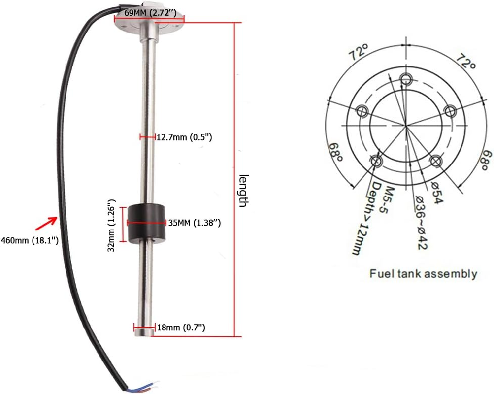 ELING Fuel and Water Level Sensor 385Mm 0-90Ohm Signal 5-Hole Assembly (White+Silver, Sensor (0-90Ohm)-385Mm) image number 4