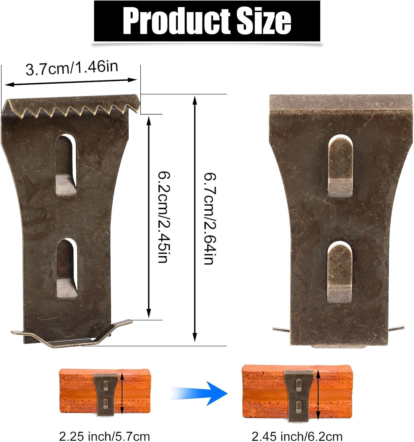 10Pcs Bronze Steel Brick Hook Clips, Heavy Duty Wall Hooks, No Drill, Fits 2.25-2.45 Inch High Bricks, Hanger for Pictures Lights Wreaths image number 1