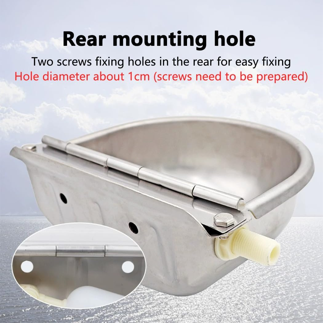 PORIYA 4L Auto Animal Drinking Water Bowl,With Float Valve,Auto Fill&Large Capacity Waterer Kit,For Cow Dog Horse Chicken Livestock Water Trough Dispenser (Silvery, Pipe +Drinking Bow) image number 6