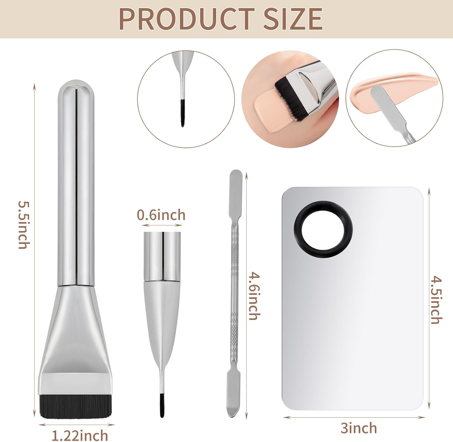 EXEXIUO 3Pcs Makeup Mixing Palette Kit Including Foundation Spatula, Makeup Palette Tray, and Brushes for Women, Girl Korean Cosmetic Spatula Tool(Metal) image number 4