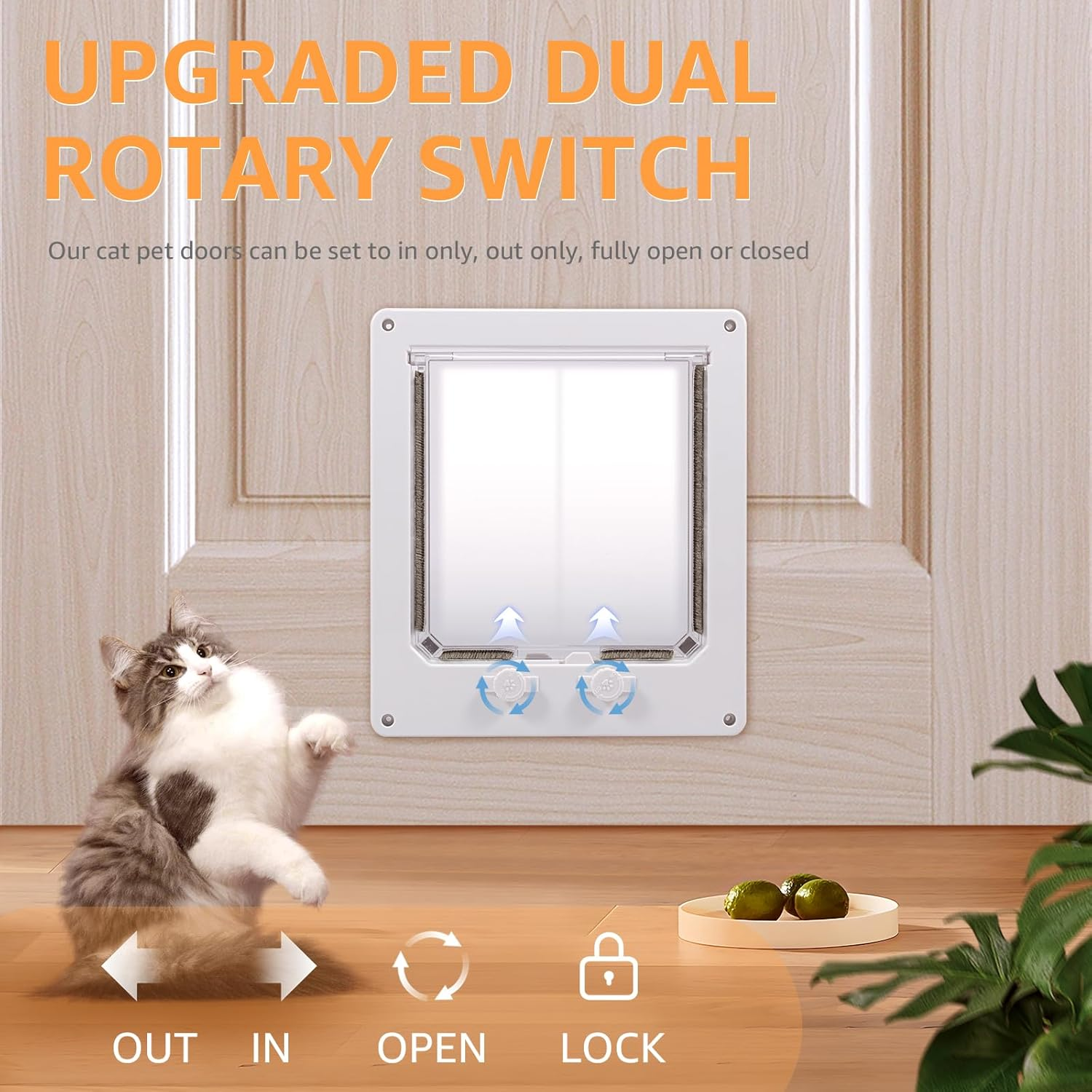 Cat Door Interior Door White Plastic Interior Cat Door Easy to Install Indoor Cat Door Upgraded Pet Door with Flap and 4 Way Locking for Interior Doors Medium Cats Kitties Pouywh image number 1