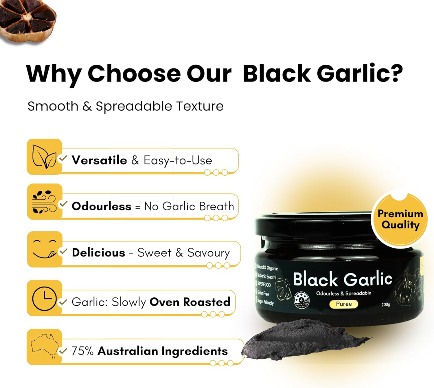 Empathy Herbal Premium Organic Black Garlic Puree - Spreadable & Odorless Aged Garlic (200G) image number 3