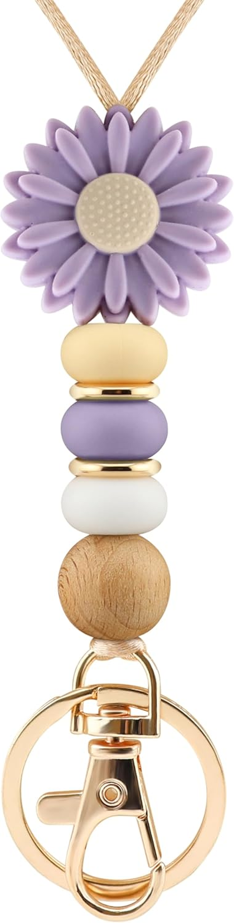 Flower Teacher Lanyards ID Badge and Key Chain, Cute Silicone Beads Lanyard for Women Nurse Work Student