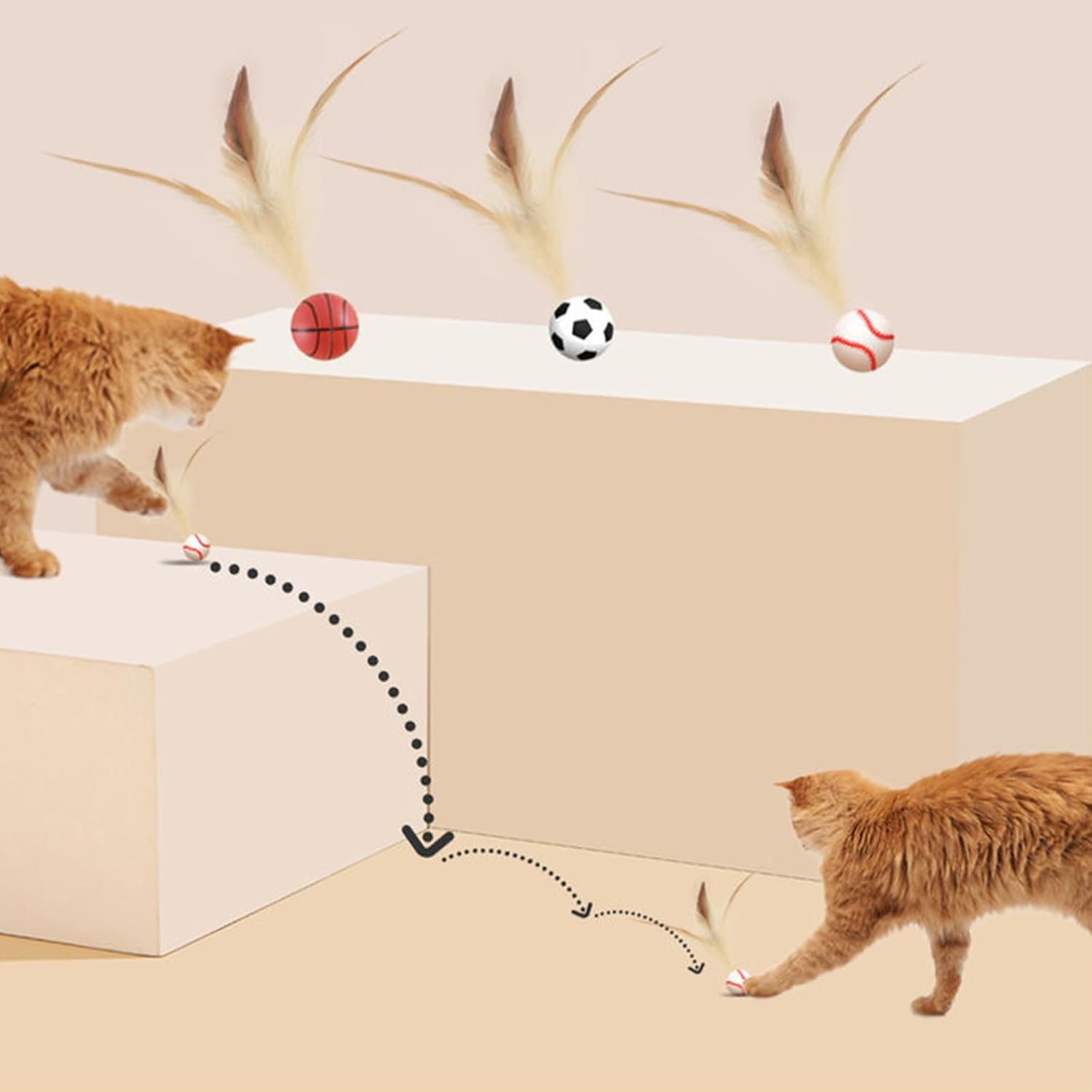 2025 New Interactive Cat Feather Ball Toy Set - Elastic Bouncy Cat Toys with Feather Tails, Silicone Rolling Balls for Indoor Cats & Kitten Exercise, Safe & Fun Play (3 Set) image number 5