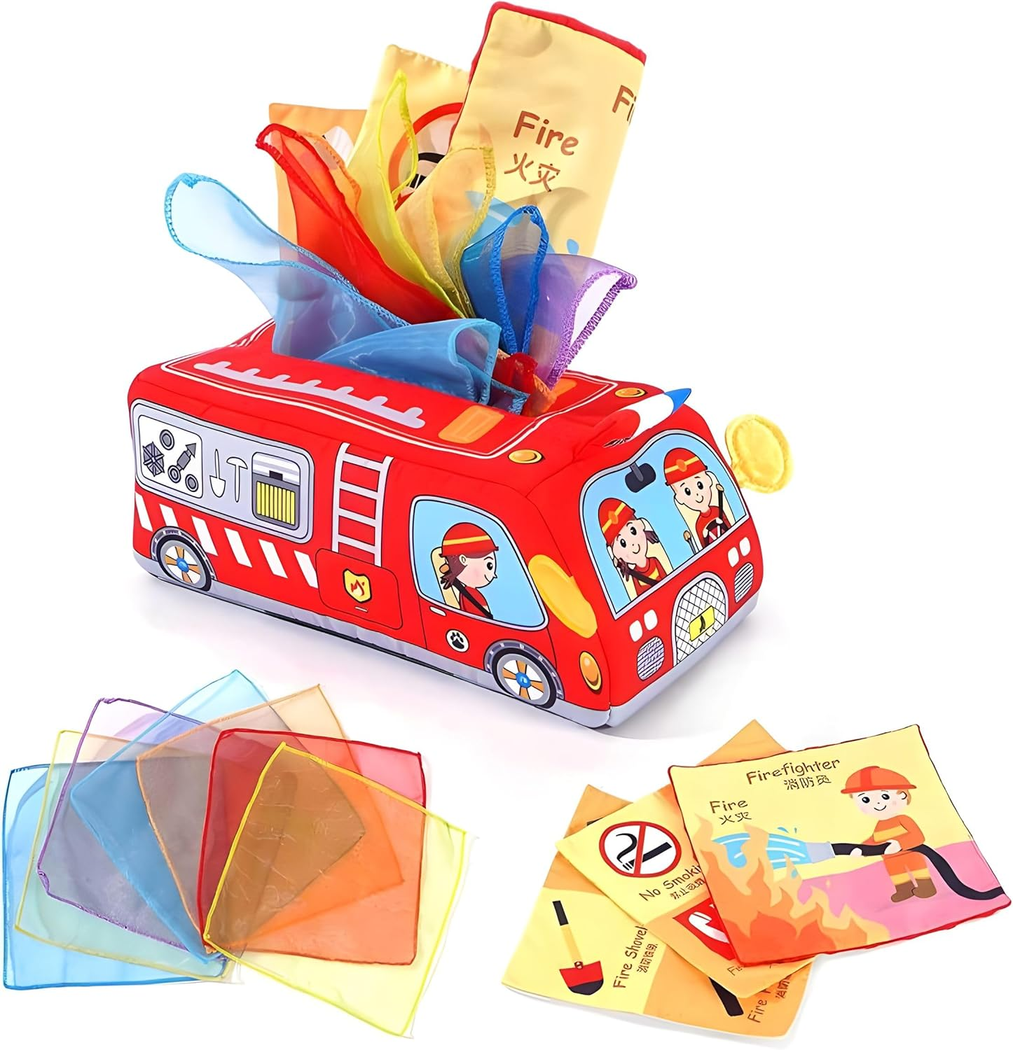 Jollybaby Sensory Tissue Box: Musical, Colorful, & Montessori-Inspired Fun for Babies 6-12 Months Perfect Fire Engine Gift Motor Function Early Stage Baby Toy image number 2