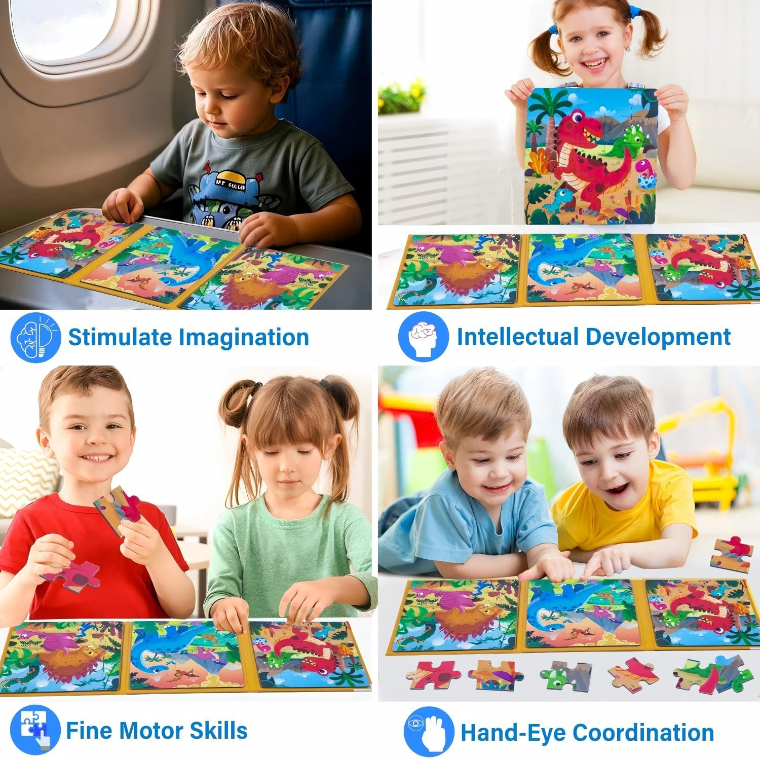 Magnetic Puzzles for Kids Ages 3-6, 97-Piece Travel Toys Dino Game, 3 in 1 Travel Puzzles Games Fun Toddler Puzzle Ages 2-4, for 2 3 4 5 6 7 Year Old Birthday Gift (L5 Prehistoric Dinosaur) - L1 Happy Ranch image number 5
