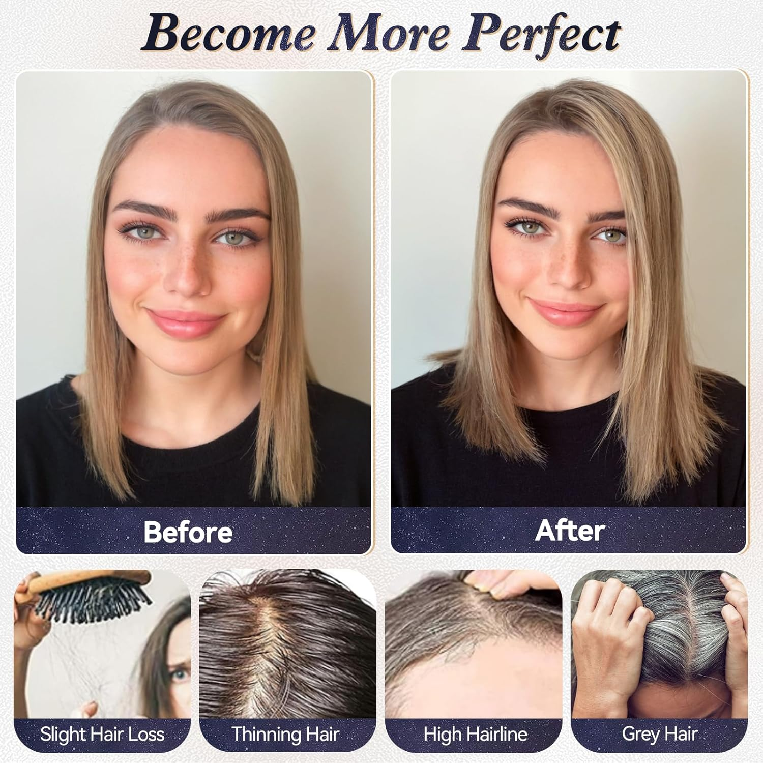 Starluck Real Human Hair Toppers for Women 10Inch-Suitable for Thinning Hair No Bangs 3 * 4.5Inches Swiss Base Hand-Tied & 3 Secure Clips(4T10/16#) - Ash Blonde image number 5