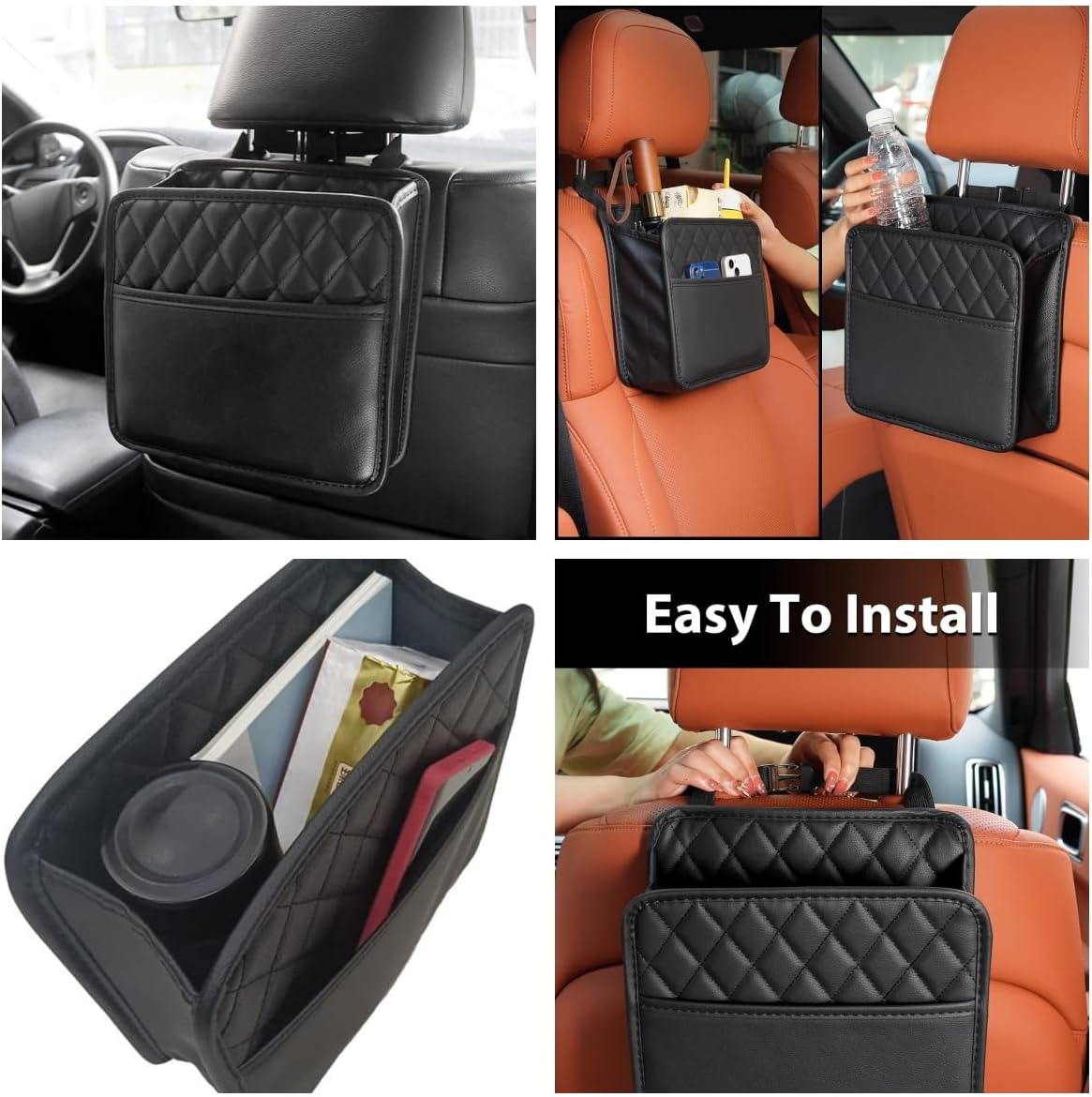 Beiqilian Backseat Car Organizer,Car Seat Back Hanging Bag Car Document Holder Multi-Pocket Bottle Bag,Multi-Pocket All Purpose Car Trip Bag Storage Box