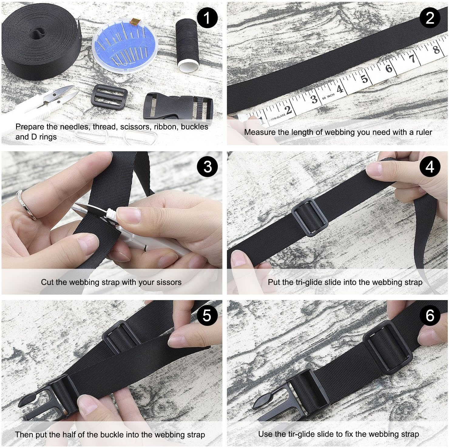 WXJ13 1.5 Inches Plastic Quick Release Buckles Flat Shape Buckles and Tri-Glide Slides with 5 Yards 1.5 Inches Wide Polypro Webbing for DIY Strap Making image number 6