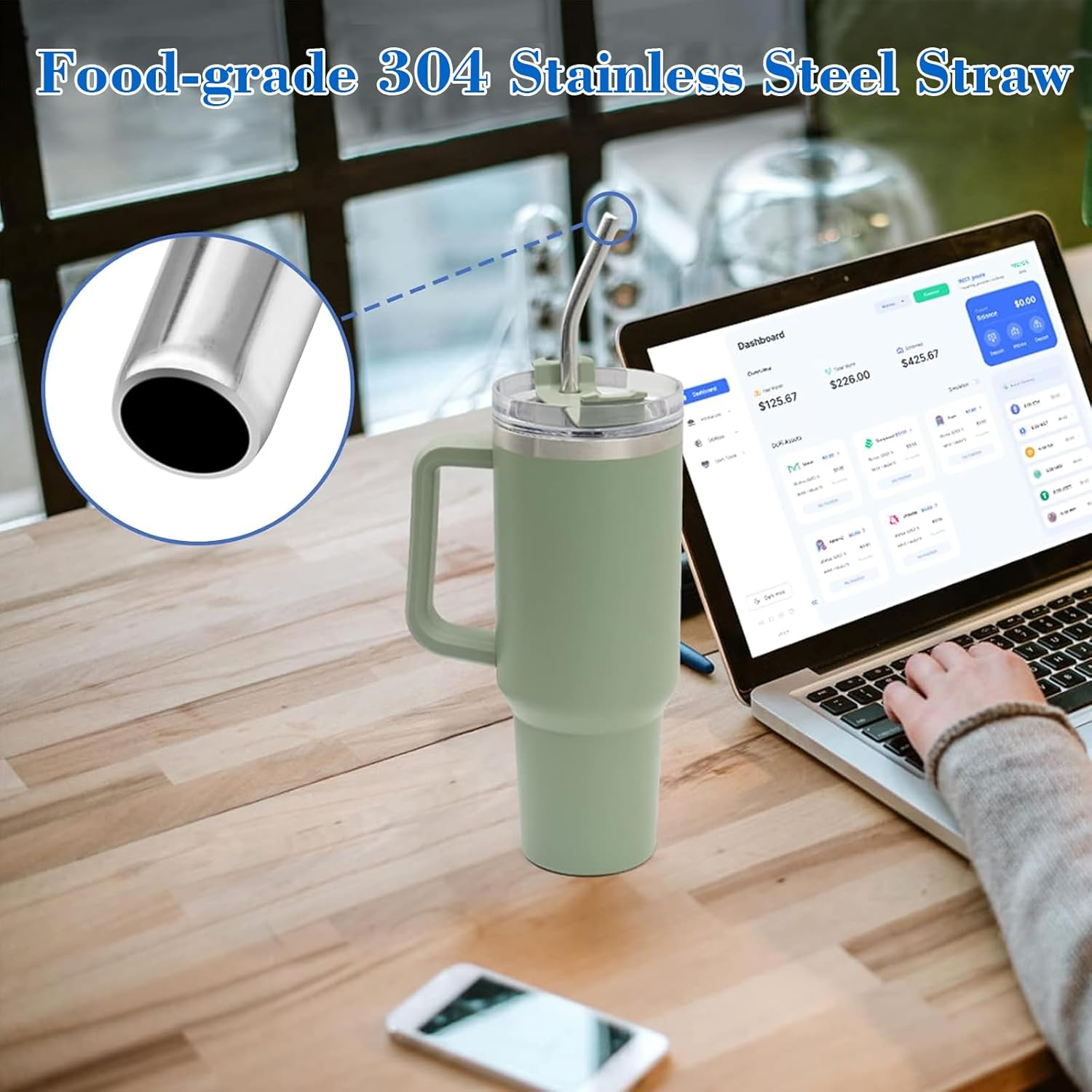 12 Pack 12 Inch Reusable Stainless Steel Straws for 40Oz Tumbler with Cleaning Brush, 5 Straight and 5 Bent Portable Long Drinking Metal Stainless Steel Straws for Travel image number 5