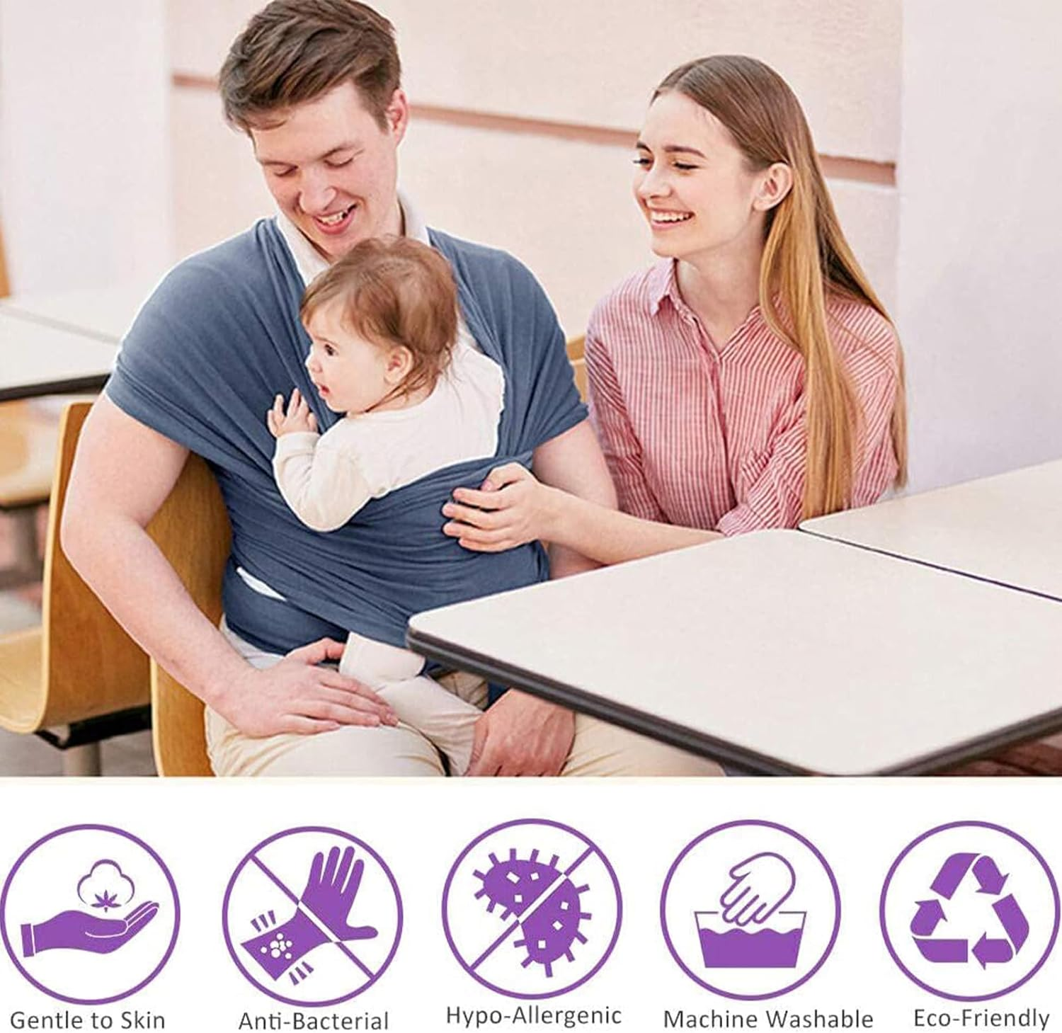 Baby Wrap Carrier,Original Breathable Baby Sling,For Newborn to Toddler, Lightweight,Hands Free Baby Carrier Sling,Adjustable Carriers,Includes Storage Bag.(Grey) image number 3