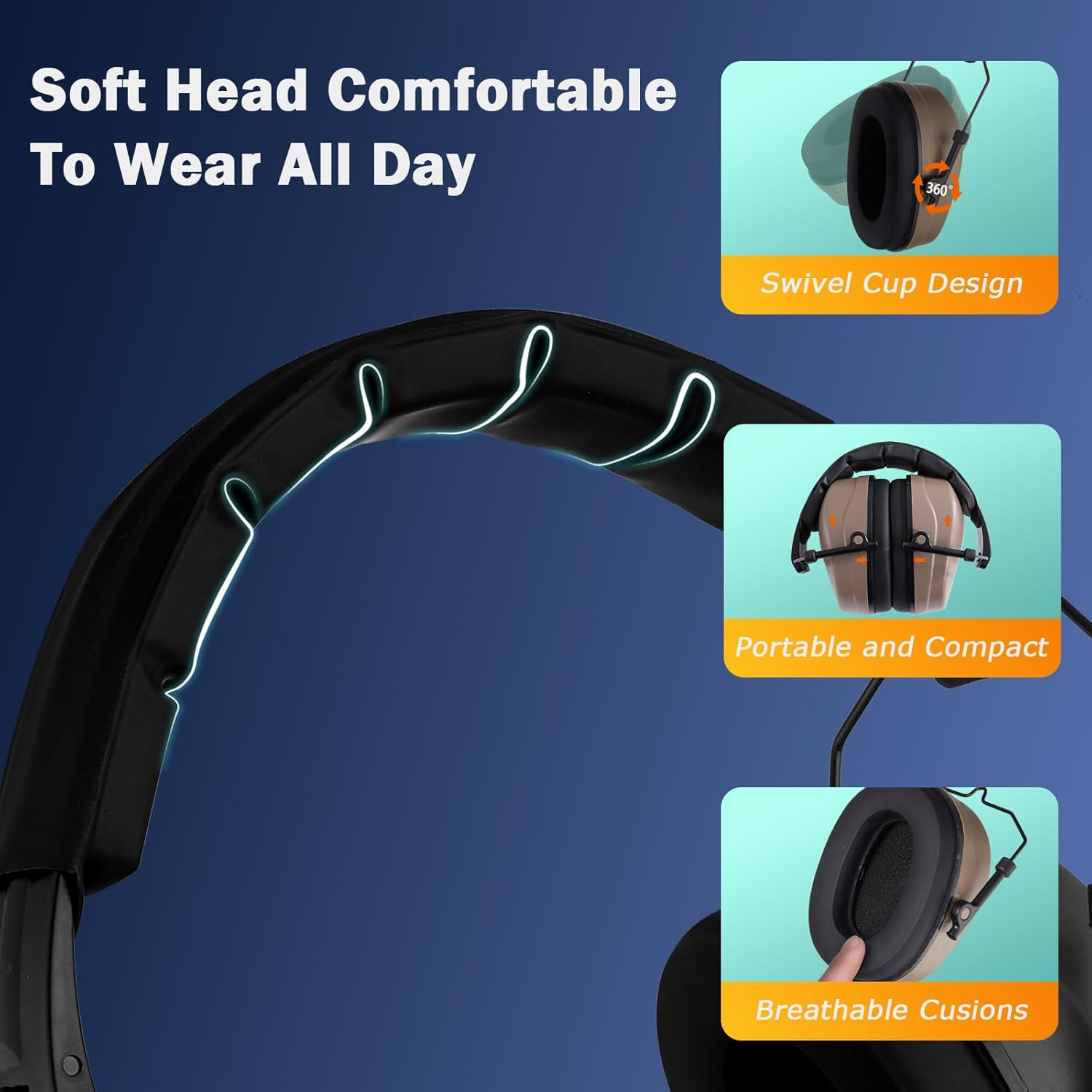 Noise Reduction Ear Muffs for Hunting, Shooting Ear Protection Headphone - Black image number 6