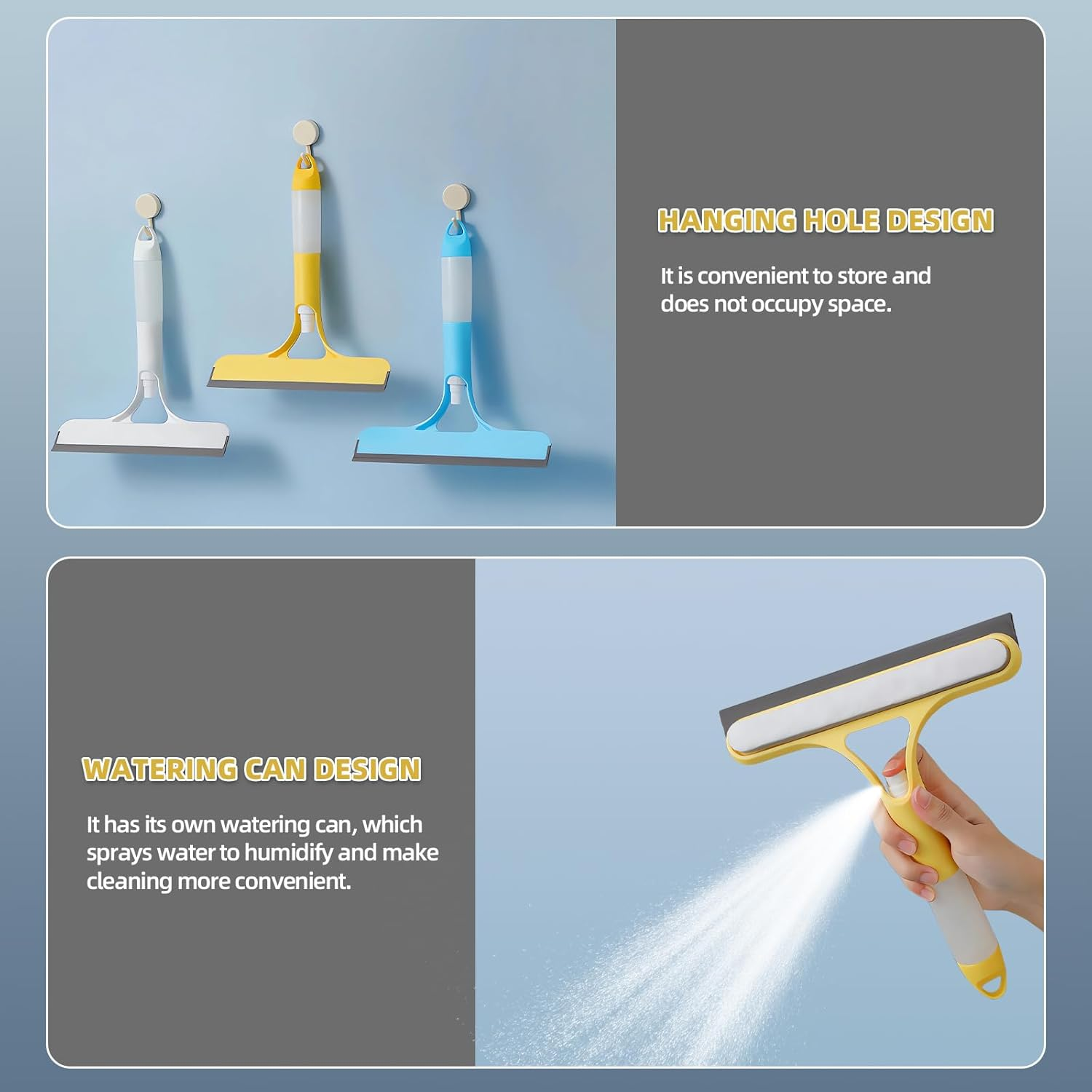 Casbomy 3-In-1 Shower Squeegee, Spray Silicone Squeegee, Shower Squeegee, Double-Sided Cleaning Head and Fillable Window Cleaner, Washing Machine for Mirrors, Bathrooms, Windows, Floors, Glass