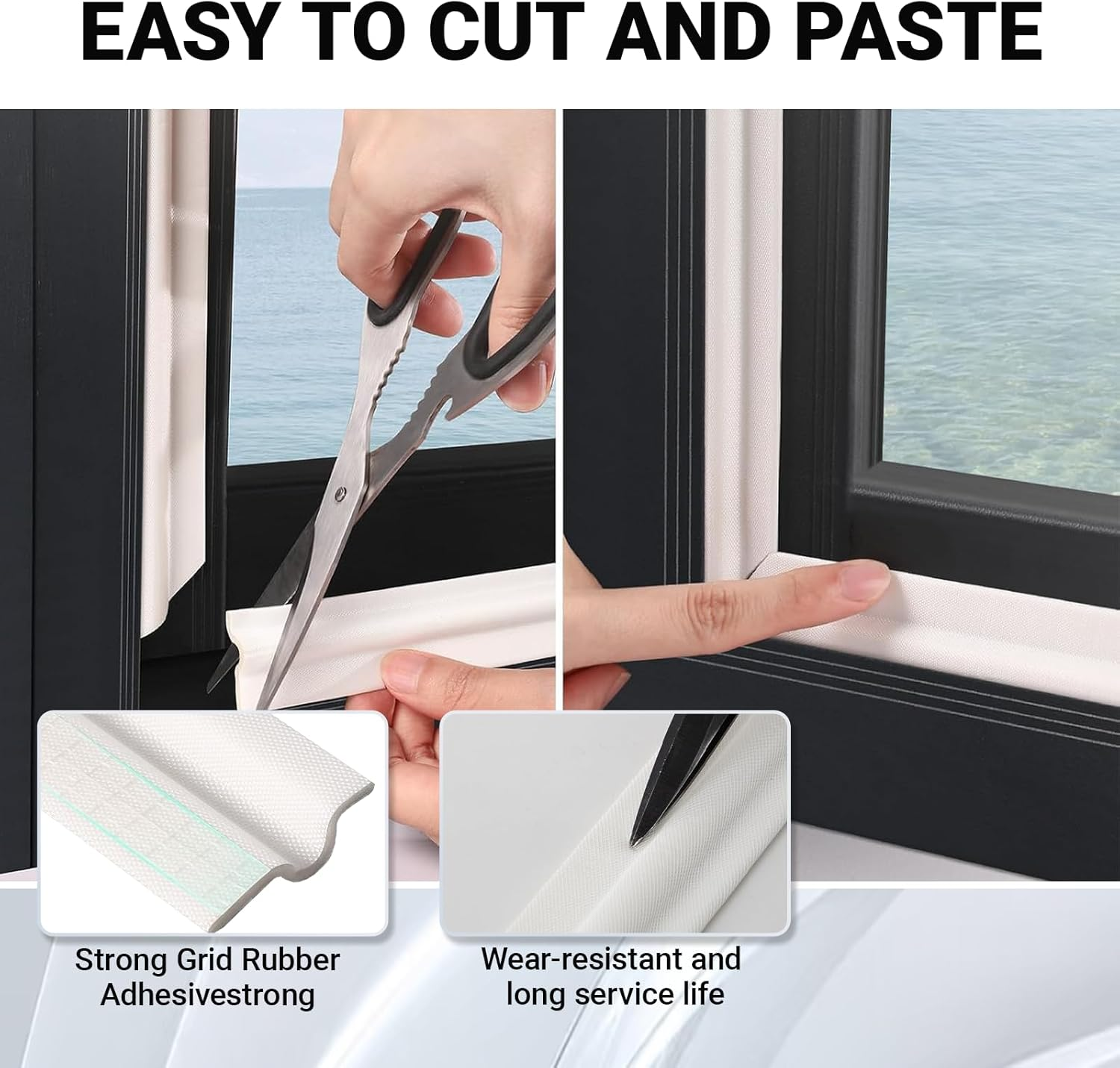 2 Pack Draft Stopper Sweep, 13.12 Ft Window Seal Strip, Self-Adhesive Door Waterproof Stripping, Cuttable Window Weather Stripping, Soundproof Seal Strip (White, 2 Pcs &times; 6.65 Ft) image number 1