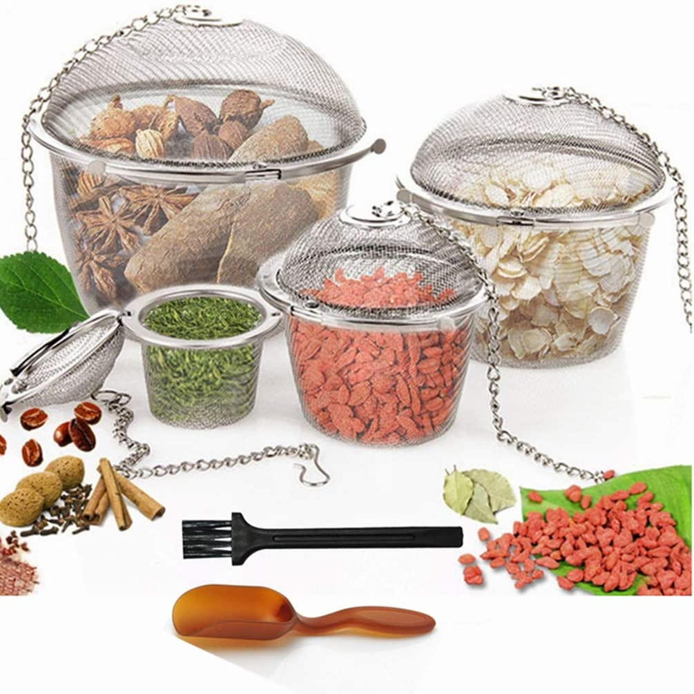 Shuo 4 Size Stainless Steel Tea Strainer Infuser Tea Ball Locking Ball Tea Spice Mesh Herbal Ball Cooking Tools with Chain image number 2