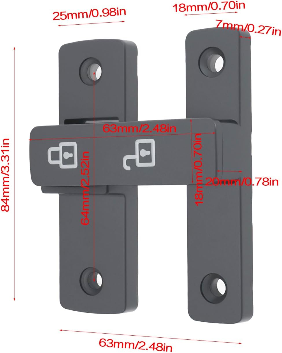Emsea Grey Luminous Barn Door Lock 180 Degrees Surface Mounted Sliding Lock for Wooden Metal Aluminum Door 84X63X18Mm - Black image number 7
