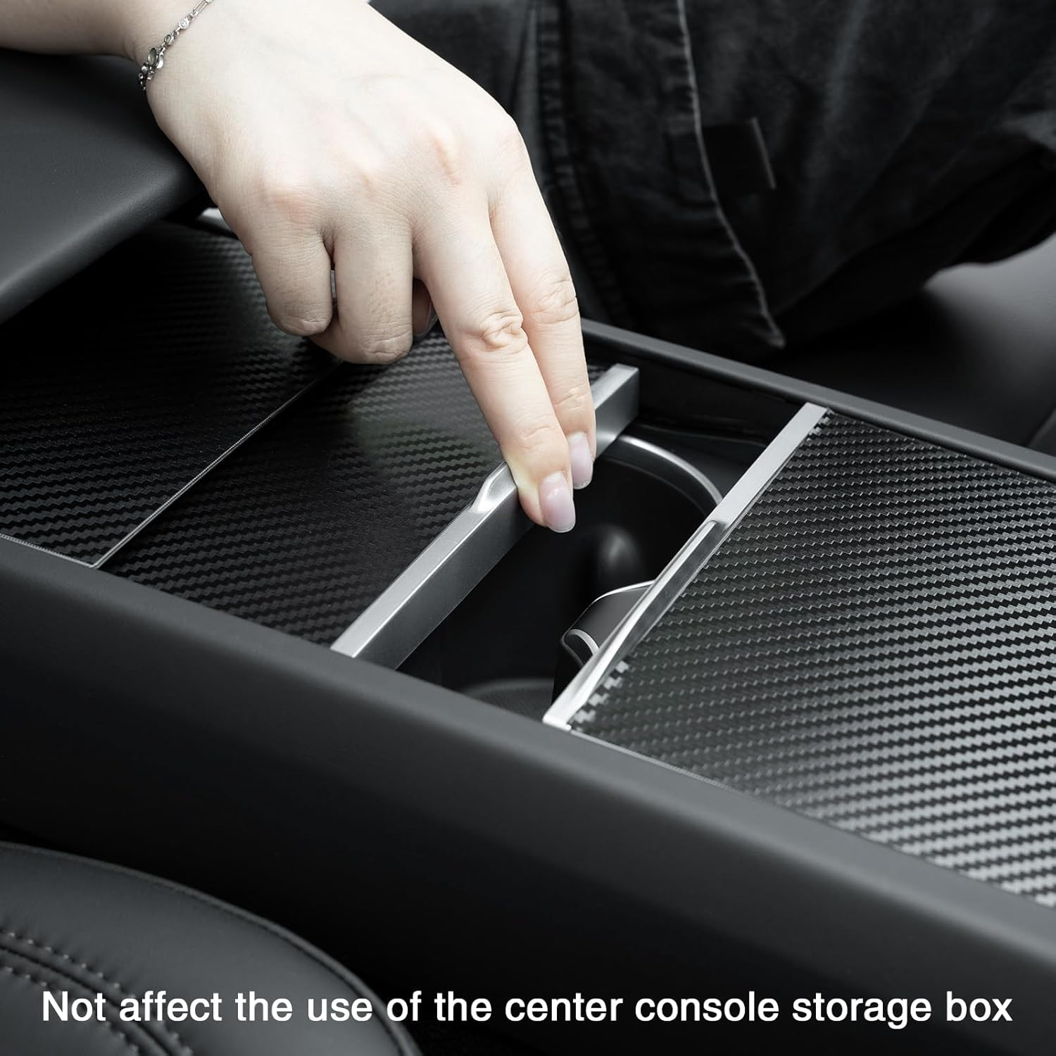 For Tesla Model Y Juniper 2025 2026/Model 3 Highland 2024 2025 2026 Center Console Wrap Kit Interior Decoration Cover Protector Accessories (Black Carbon Fiber) image number 5