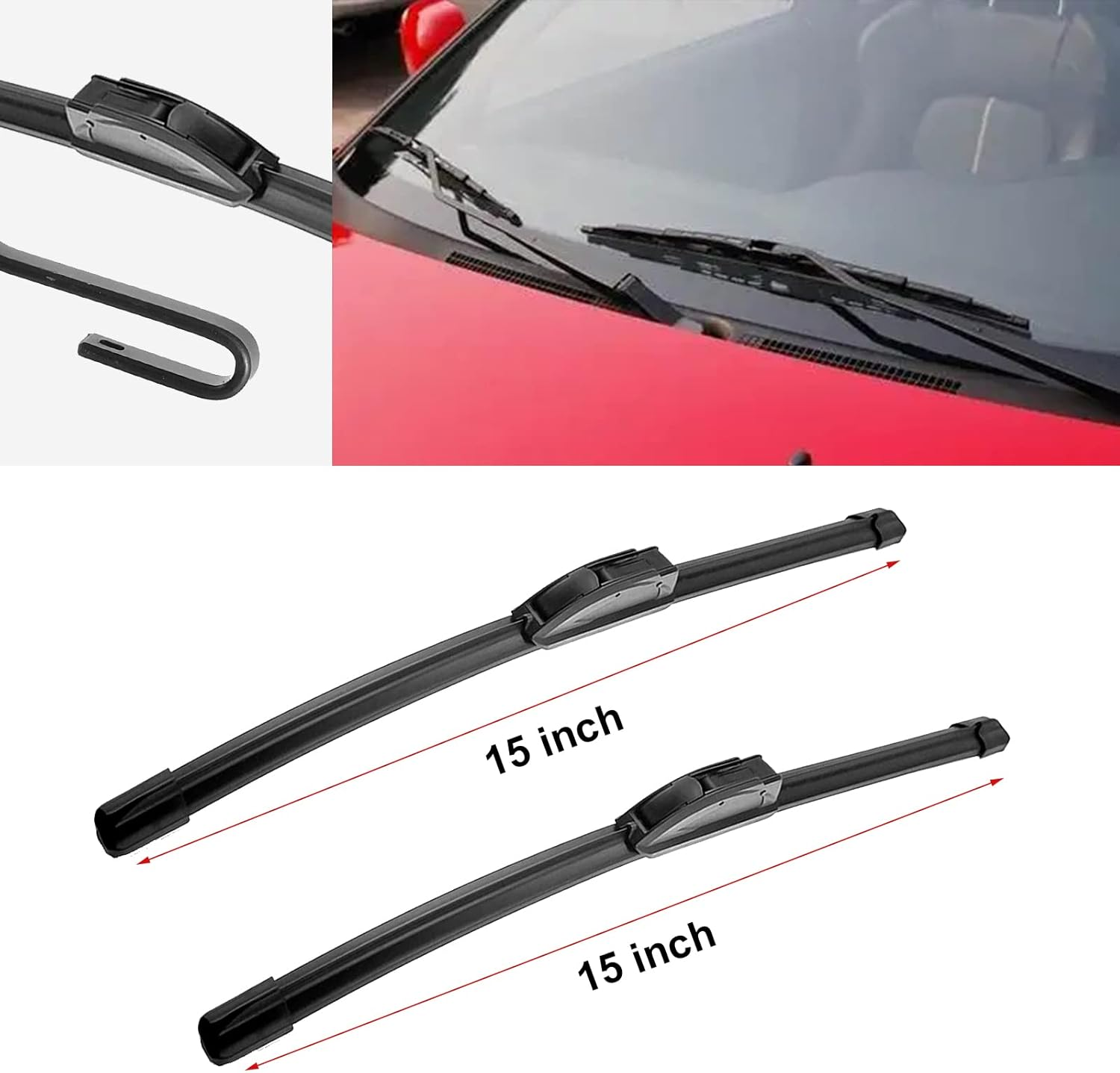 Premium U/J Hook 15"+15" Windshield Wiper Blades for 2007-2018 Jep Wrangler JK Original Equipment Replacement Jeep Wrangler Accessories (Pack of 2) image number 4