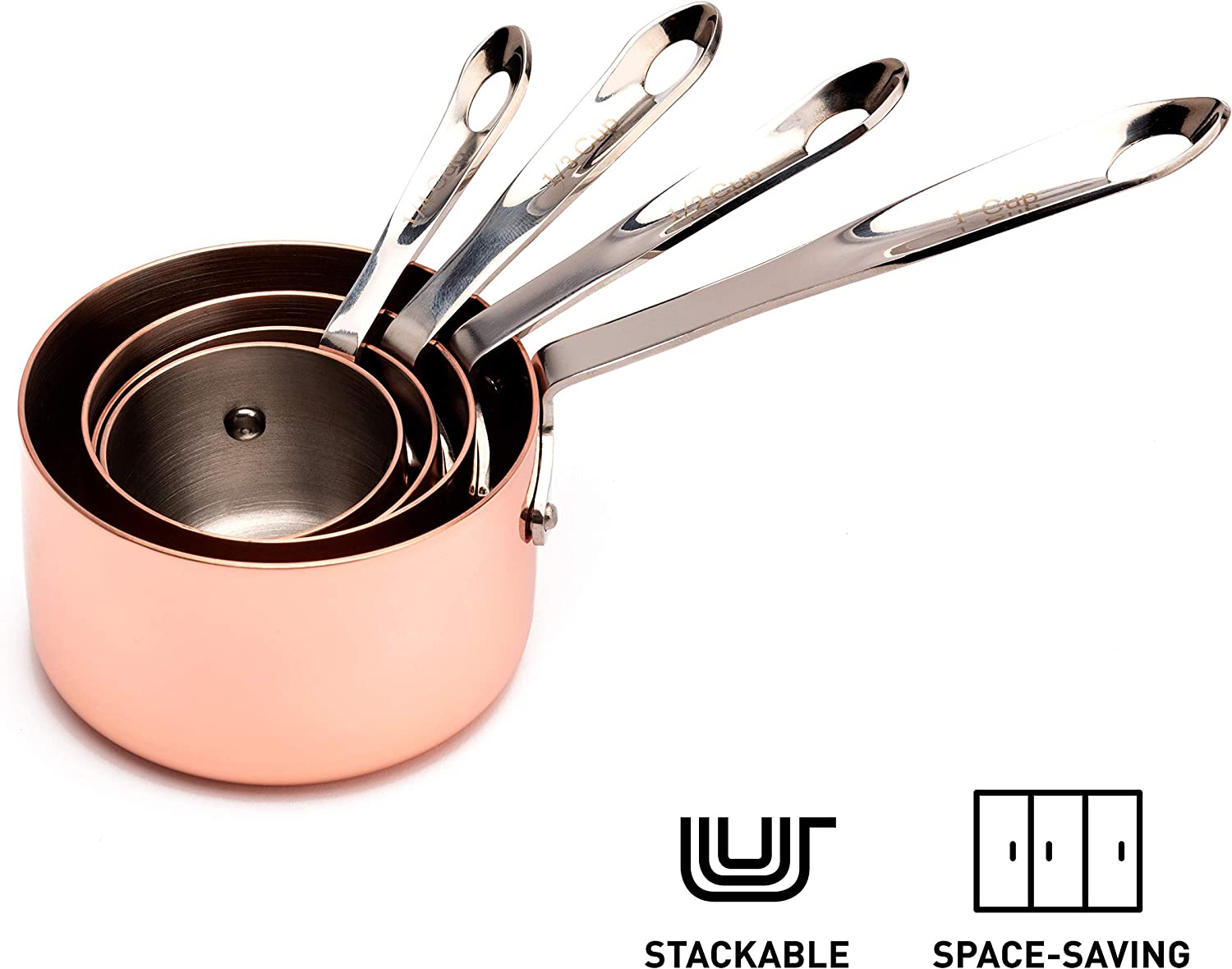 Stainless Steel Copper Plated Measuring Cup Set of 4 | Cooking & Baking Measuring Cups Kit | Liquid & Dry Ingredients | Decorative Quality Kitchen Tool | Great Gifting Idea image number 5